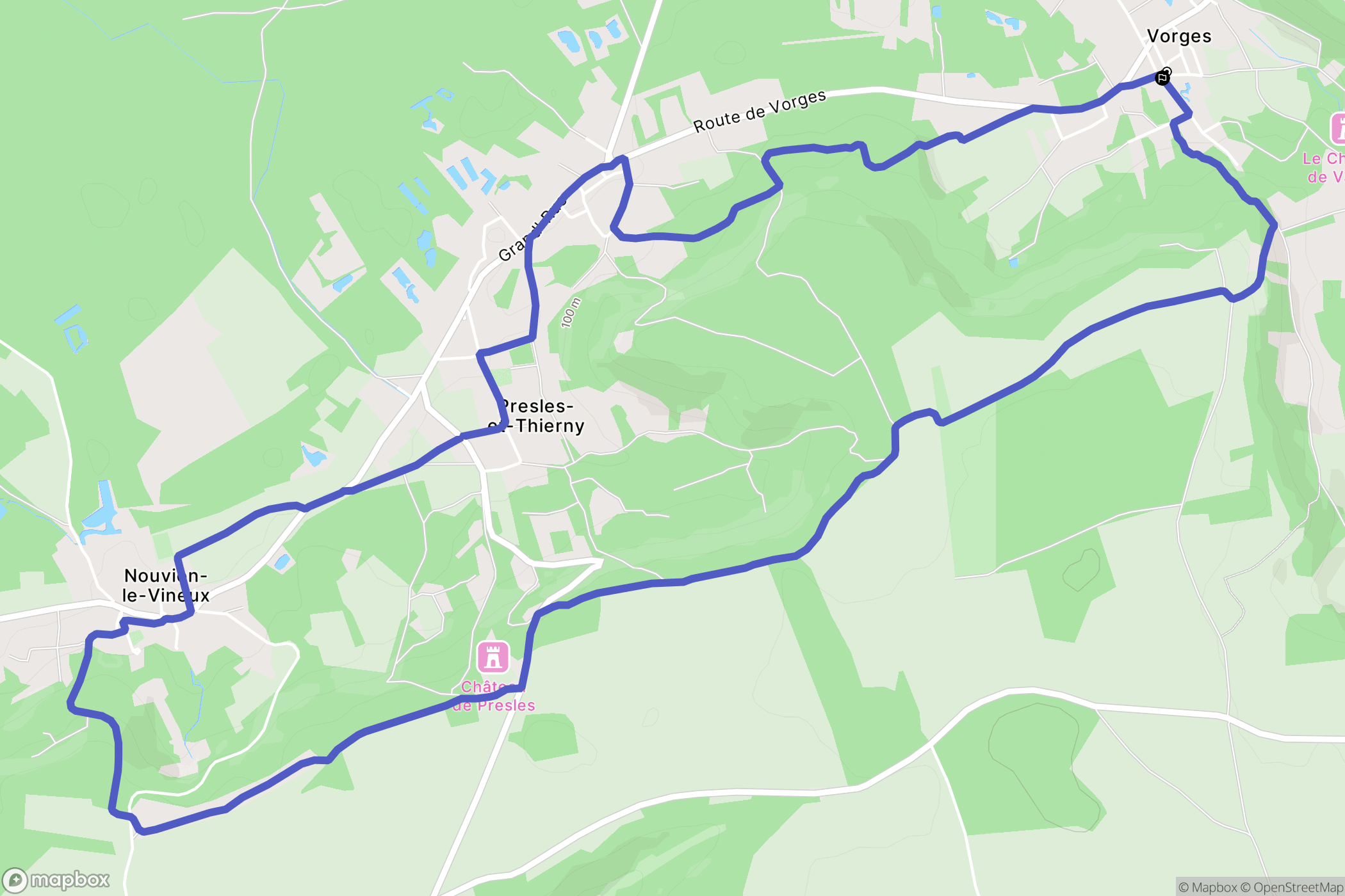 Vorges : carte du parcours de randonnée - France