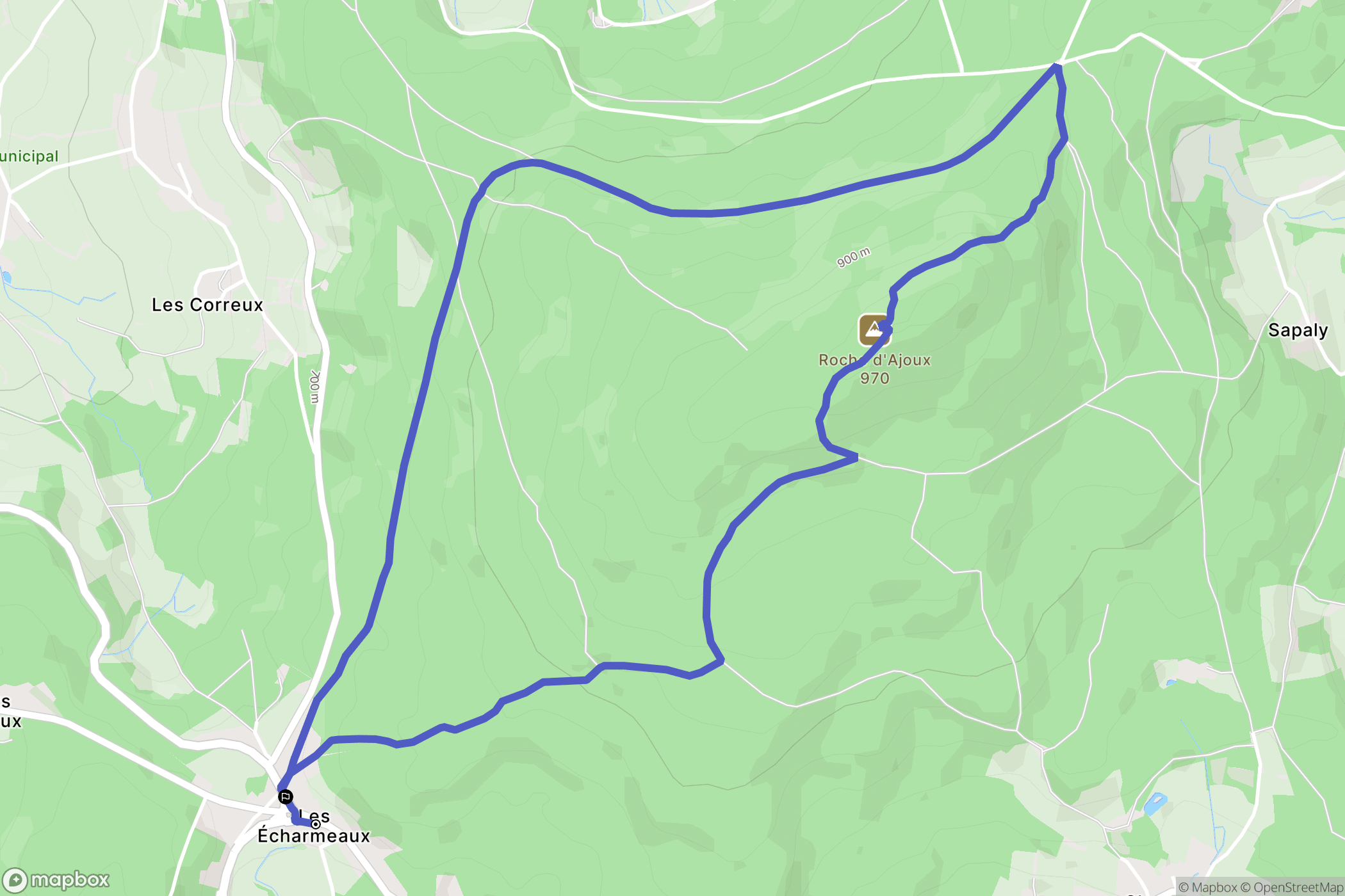 Poule-les-Écharmeaux : carte du parcours de randonnée - France