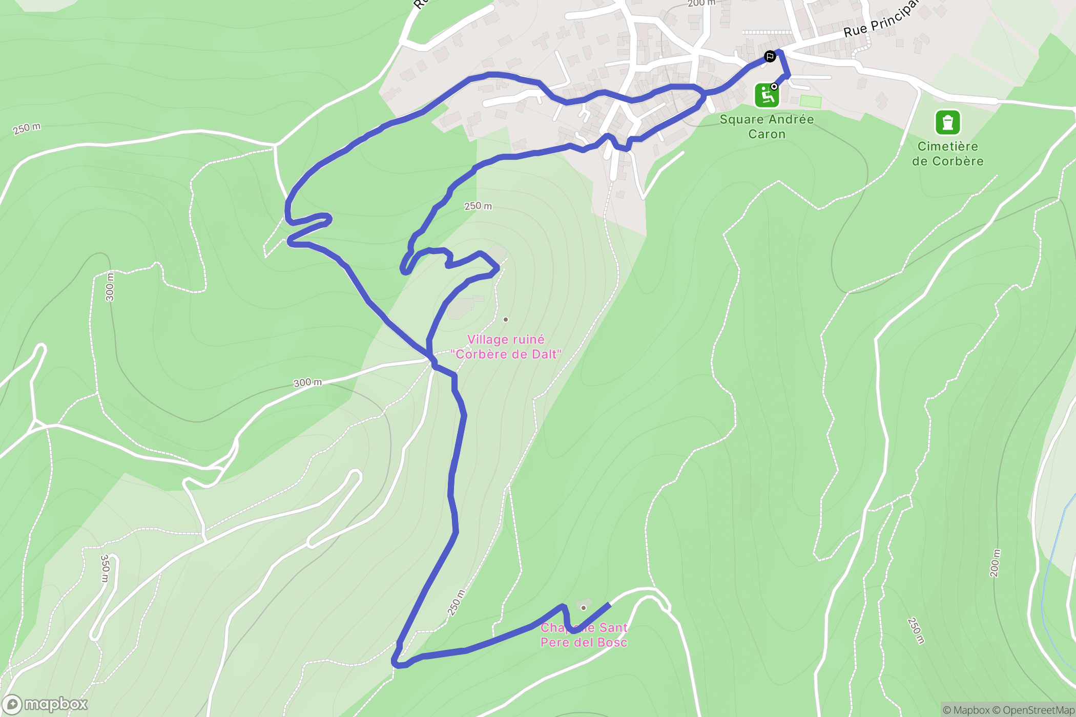 Corbère : carte du parcours de randonnée - France