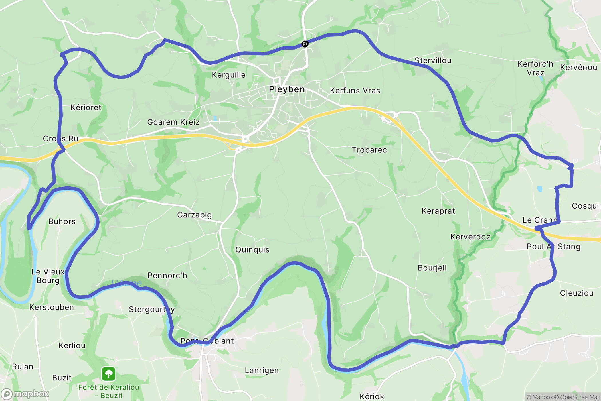 Pleyben : carte du parcours de randonnée - France