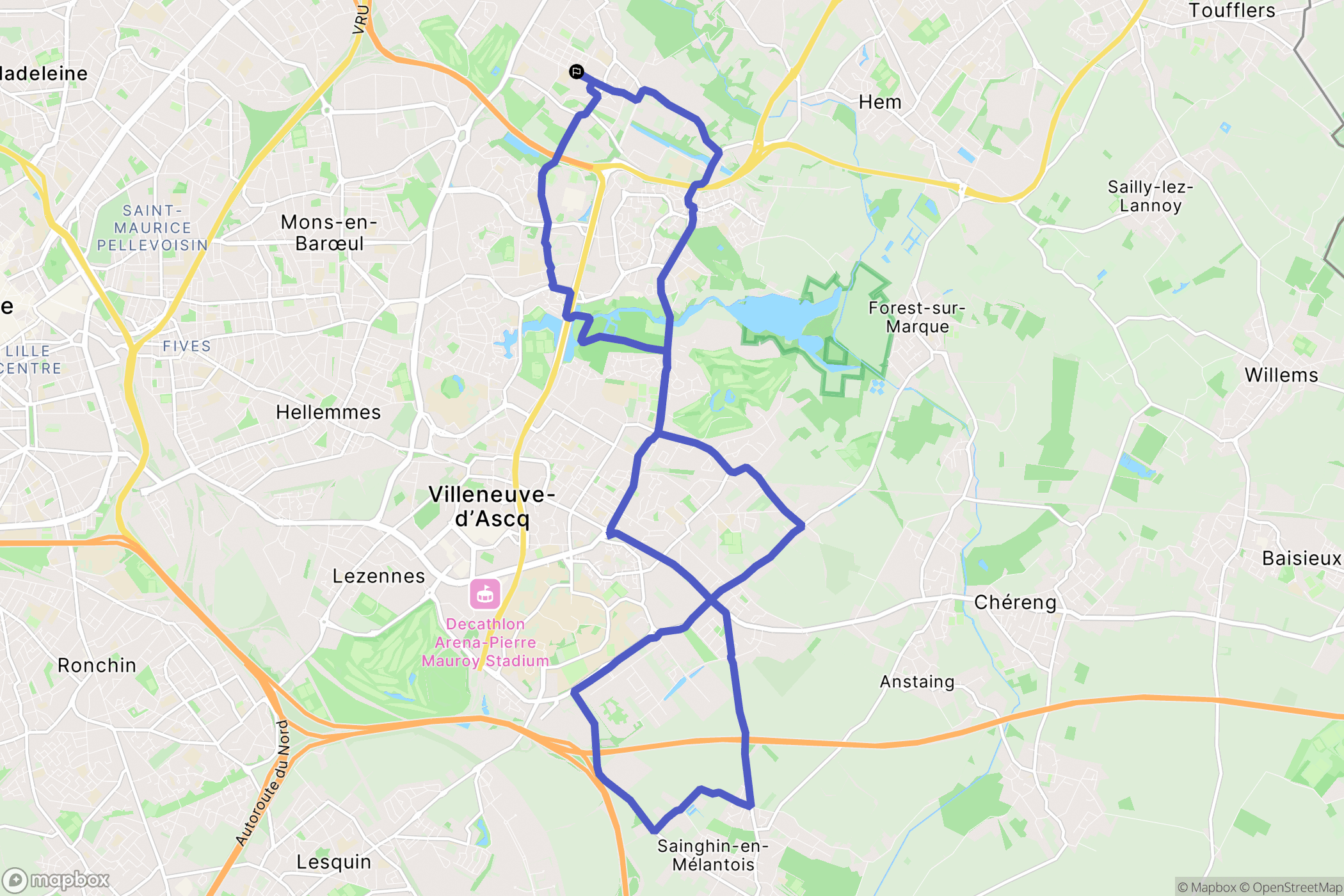 Villeneuve-d'Ascq : carte du parcours de randonnée - France