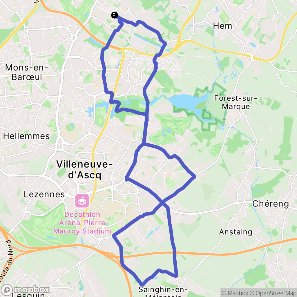 Villeneuve-d'Ascq : carte du parcours de randonnée - France