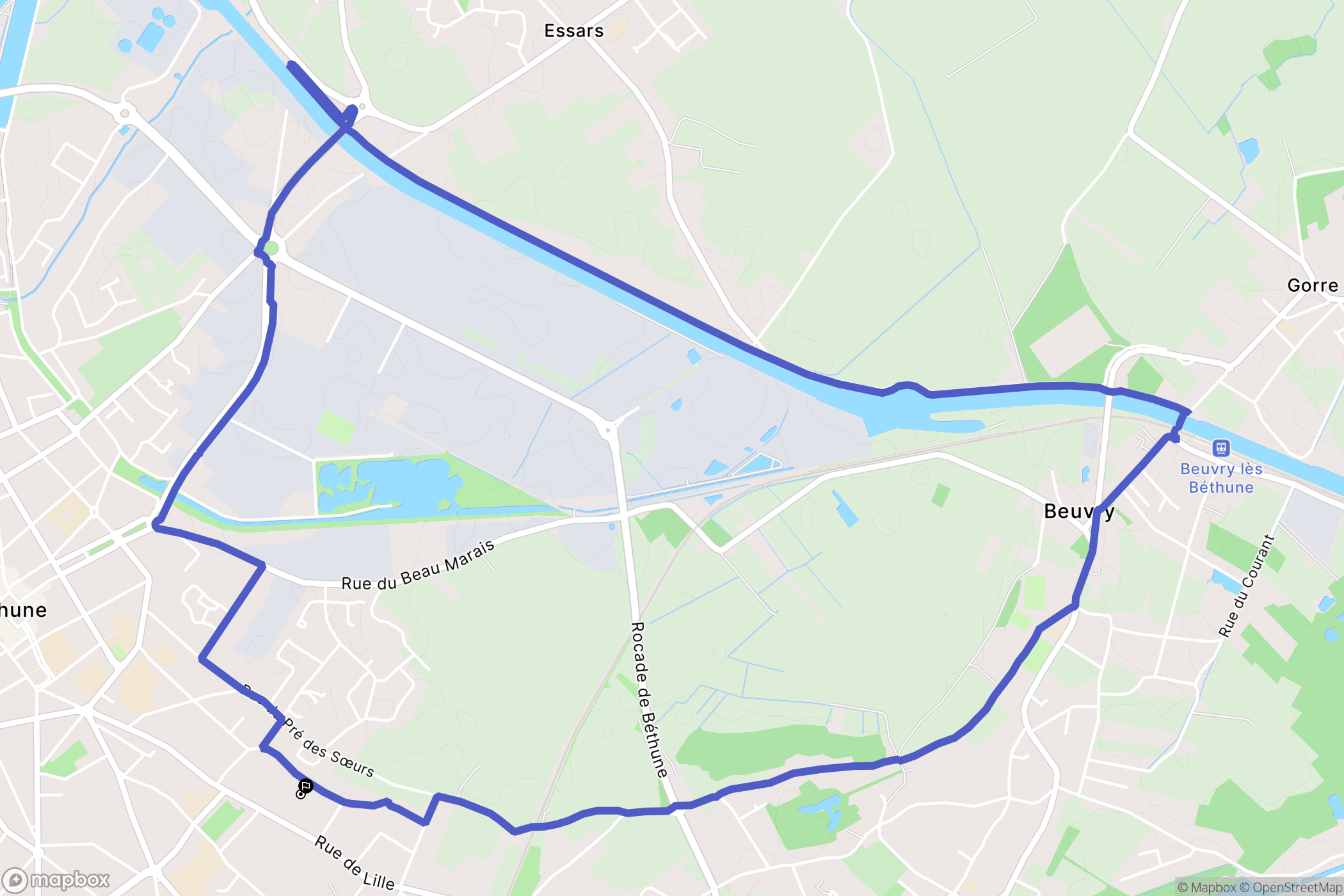 Béthune : carte du parcours de randonnée - France