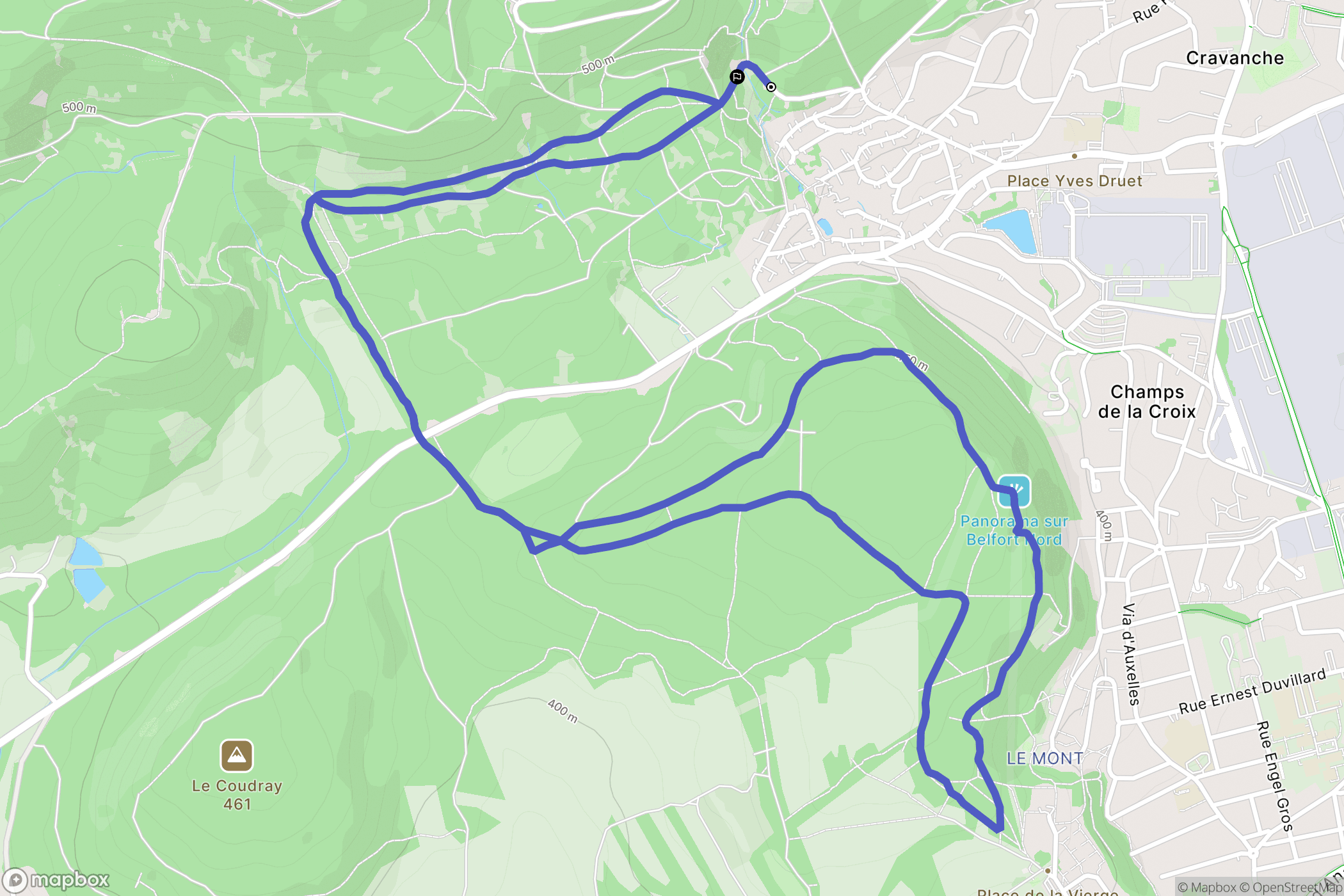 Cravanche : carte du parcours de randonnée - France