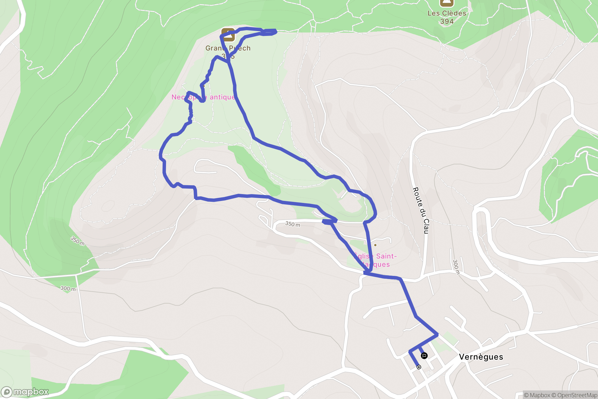 Vernègues : carte du parcours de randonnée - France