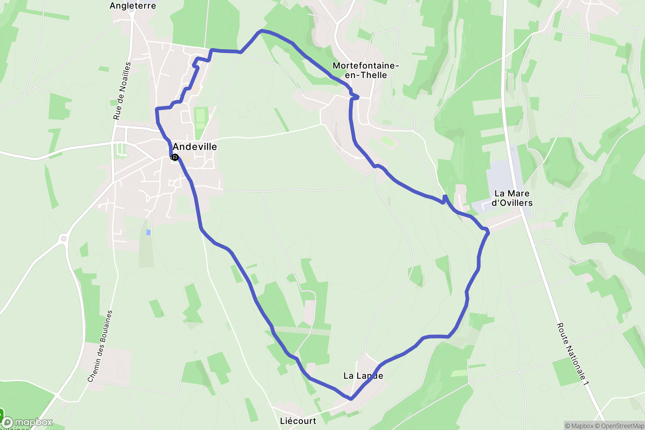 Andeville : carte du parcours de randonnée - France