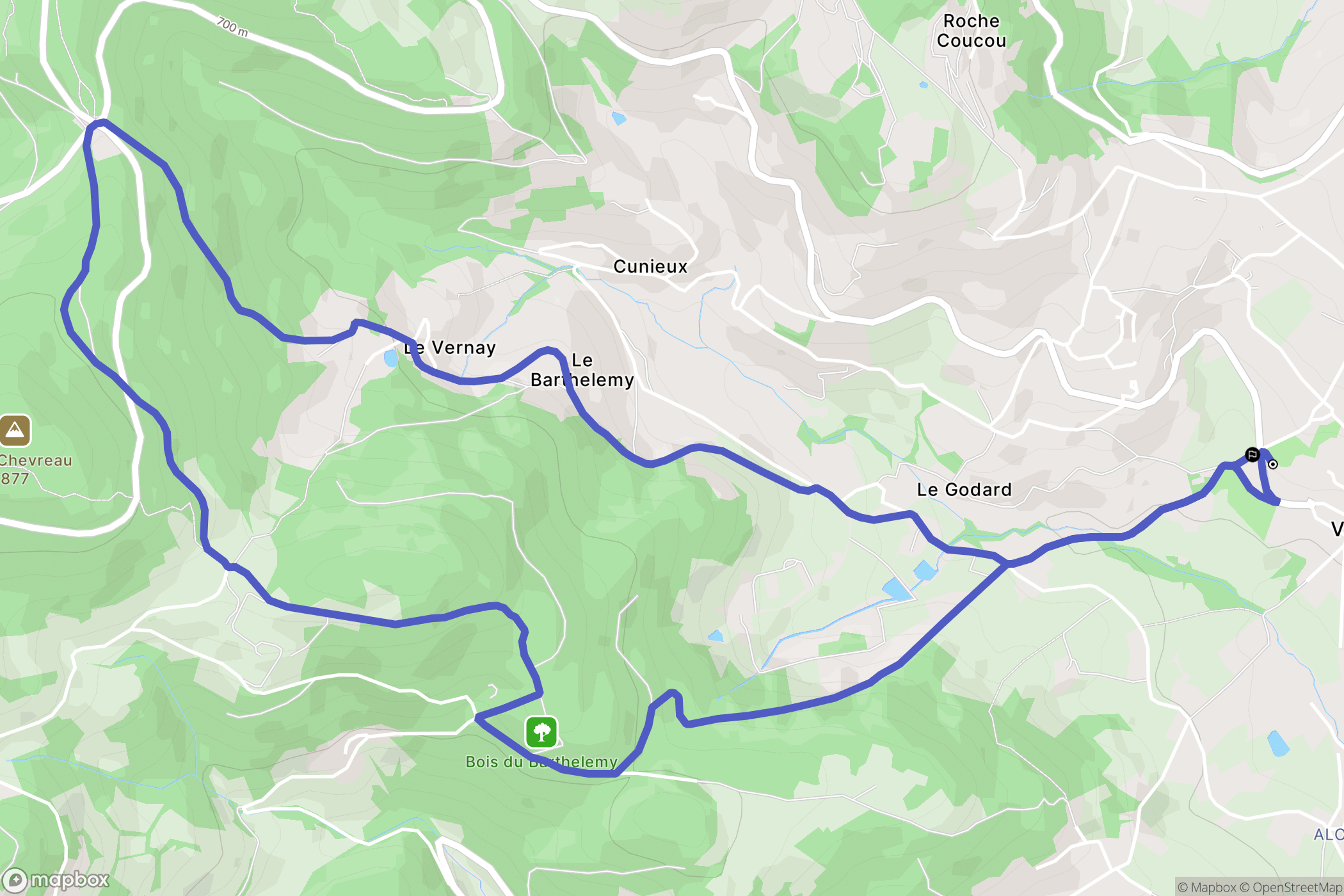 Vaugneray : carte du parcours de randonnée - France