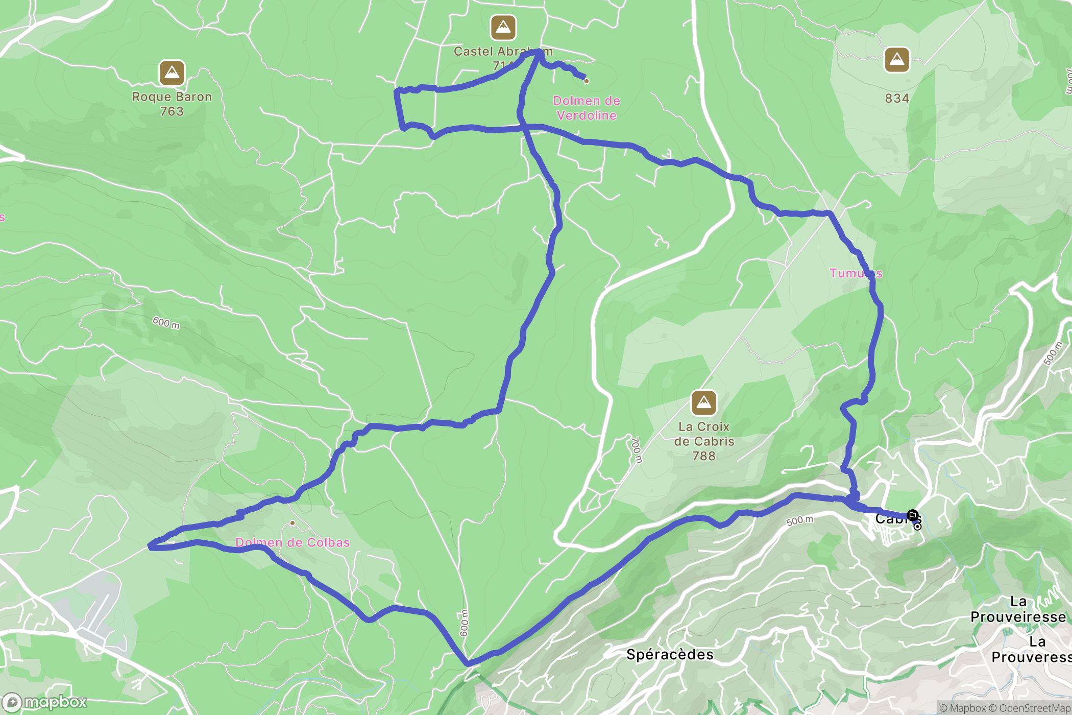 Cabris : carte du parcours de randonnée - France