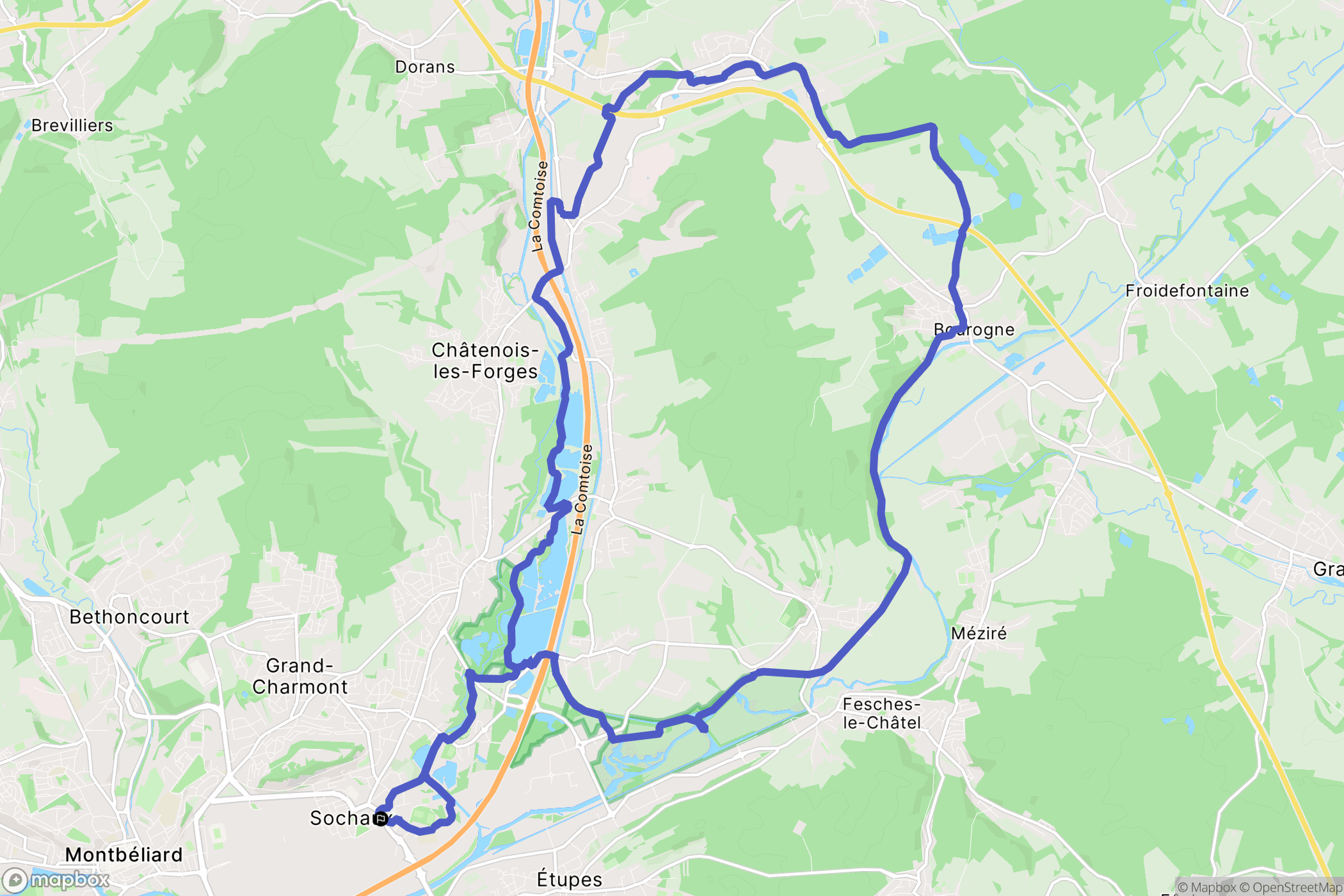 Sochaux : carte du parcours de randonnée - France