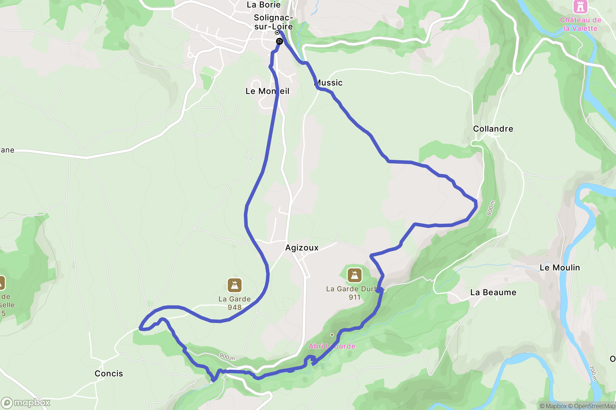 Solignac-sur-Loire : carte du parcours de randonnée - France