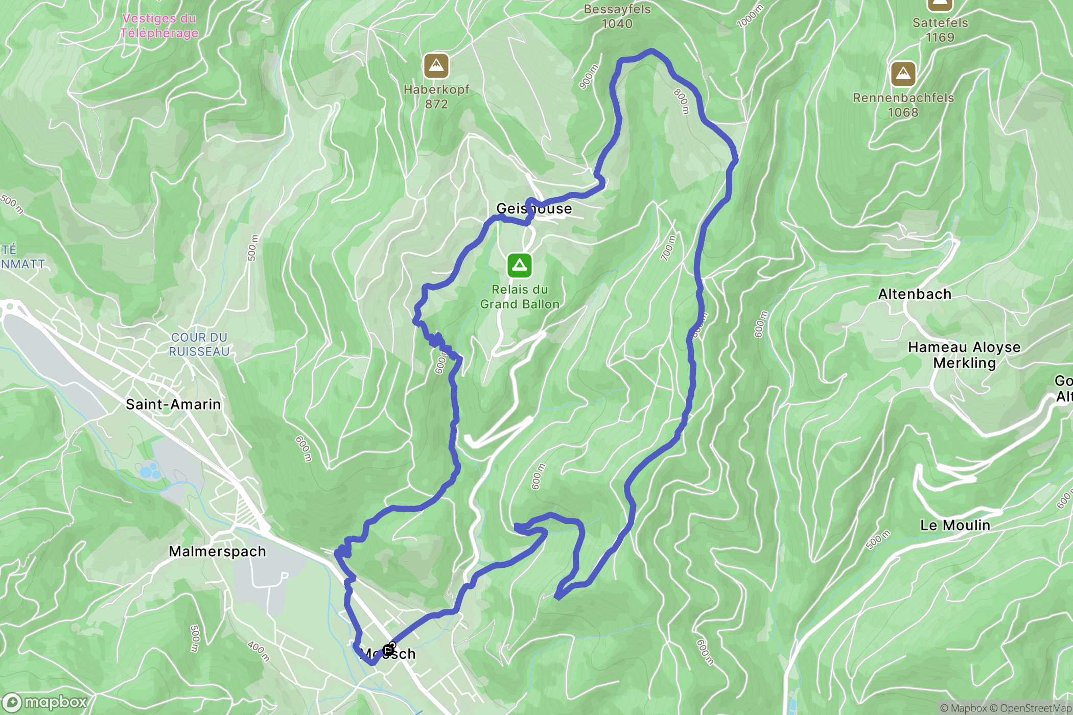 Moosch : carte du parcours de randonnée - France