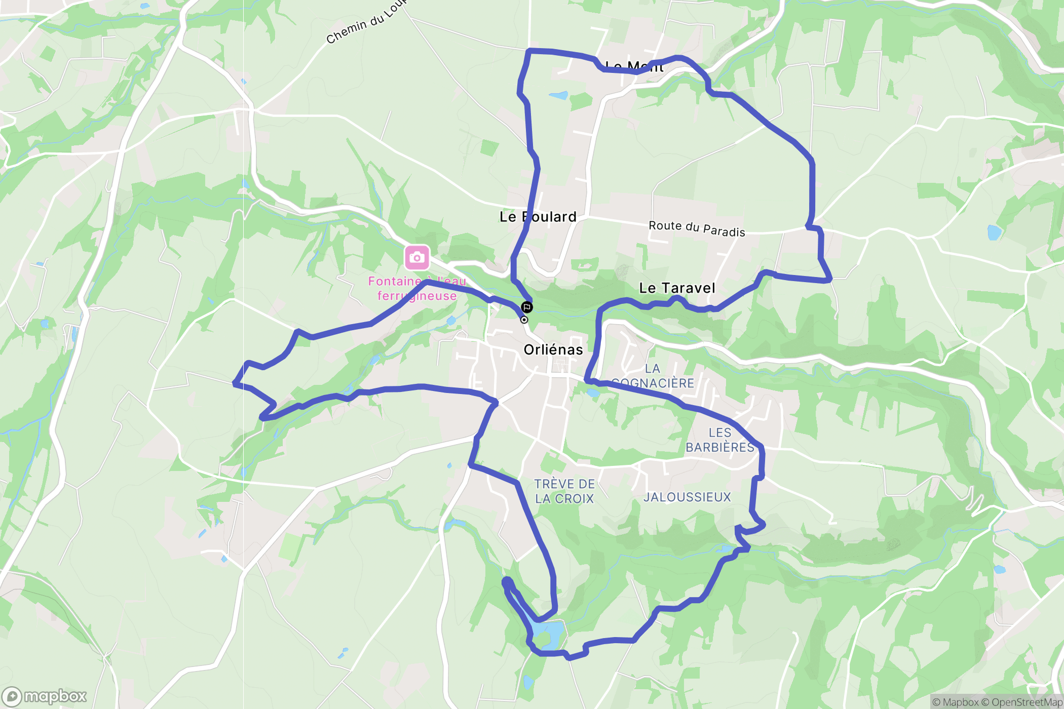 Orliénas : carte du parcours de randonnée - France