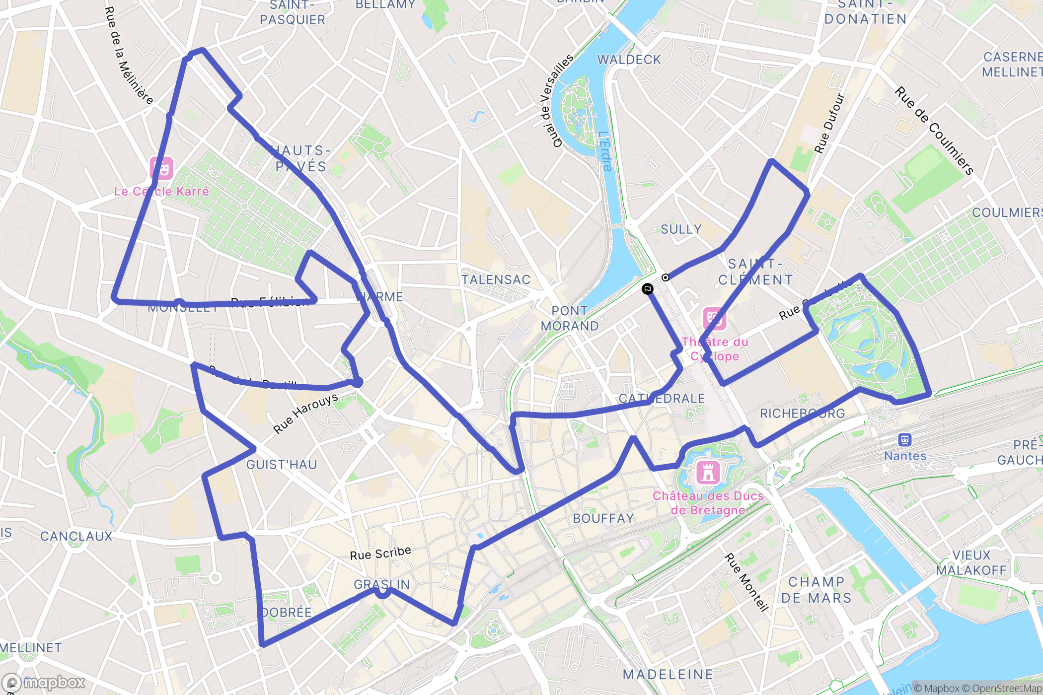 Nantes : carte du parcours de randonnée - France