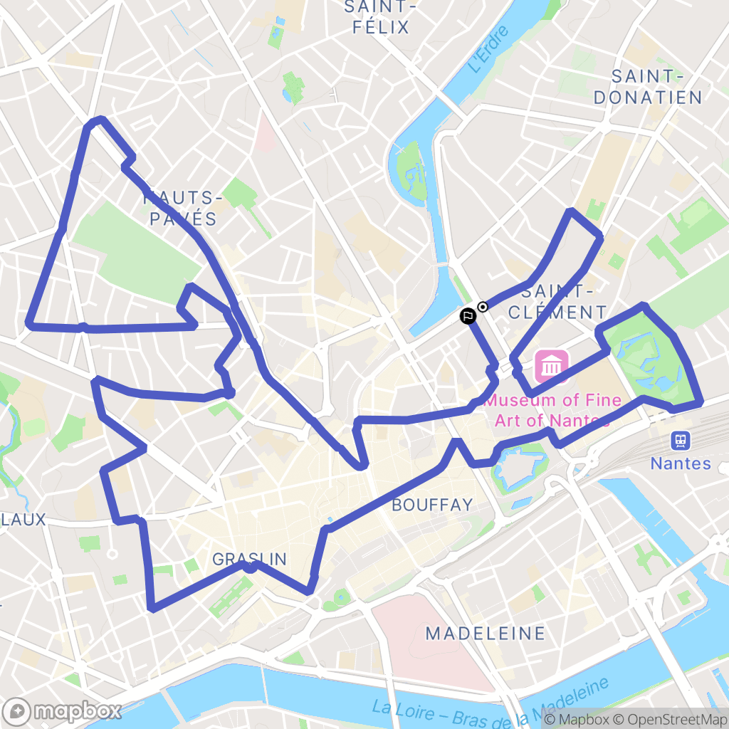 Nantes : carte du parcours de randonnée - France