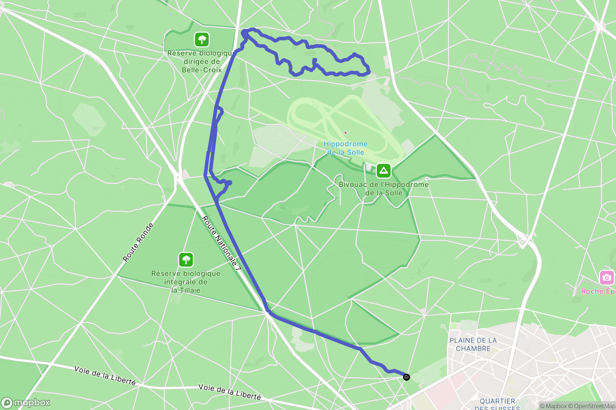 Fontainebleau : carte du parcours de randonnée - France