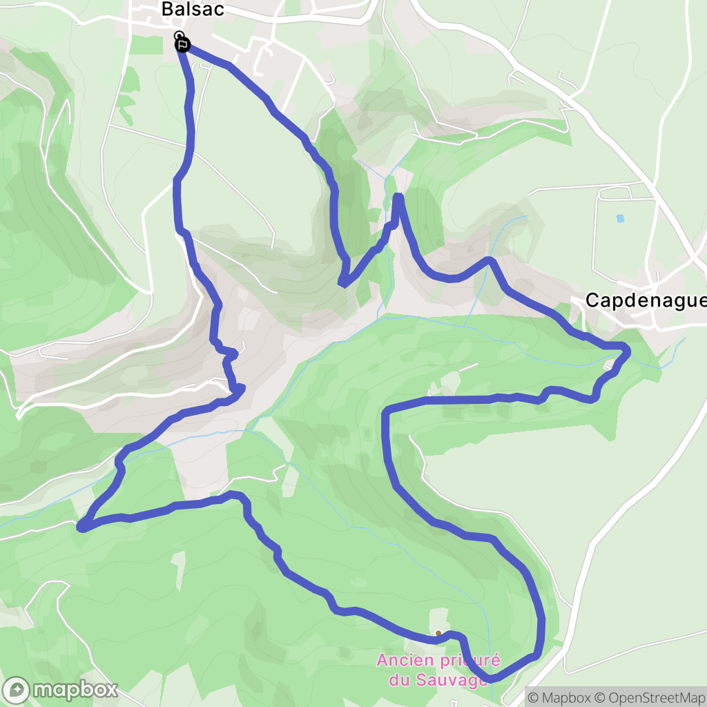 Druelle Balsac : carte du parcours de randonnée - France