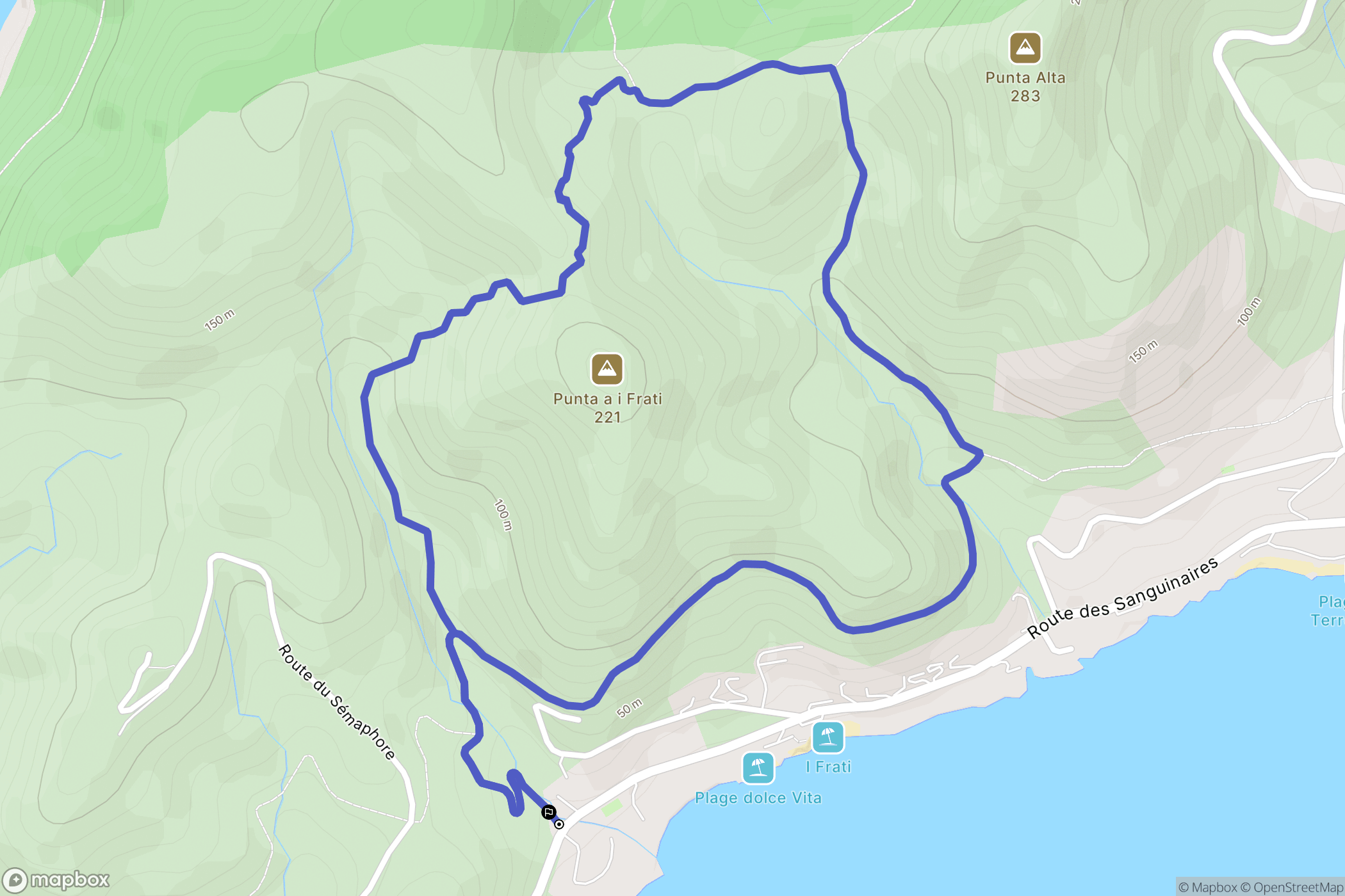 Ajaccio : carte du parcours de randonnée - France