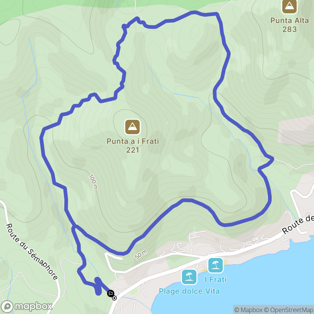 Ajaccio : carte du parcours de randonnée - France
