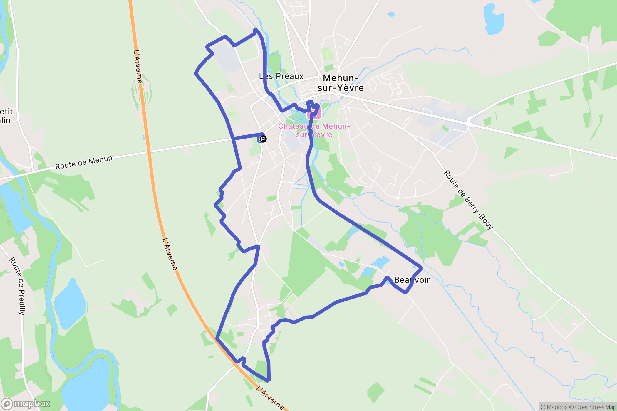 Mehun-sur-Yèvre : carte du parcours de randonnée - France