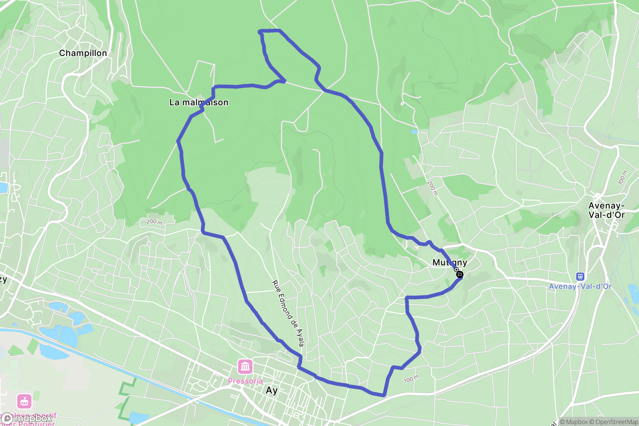 Mutigny : carte du parcours de randonnée - France