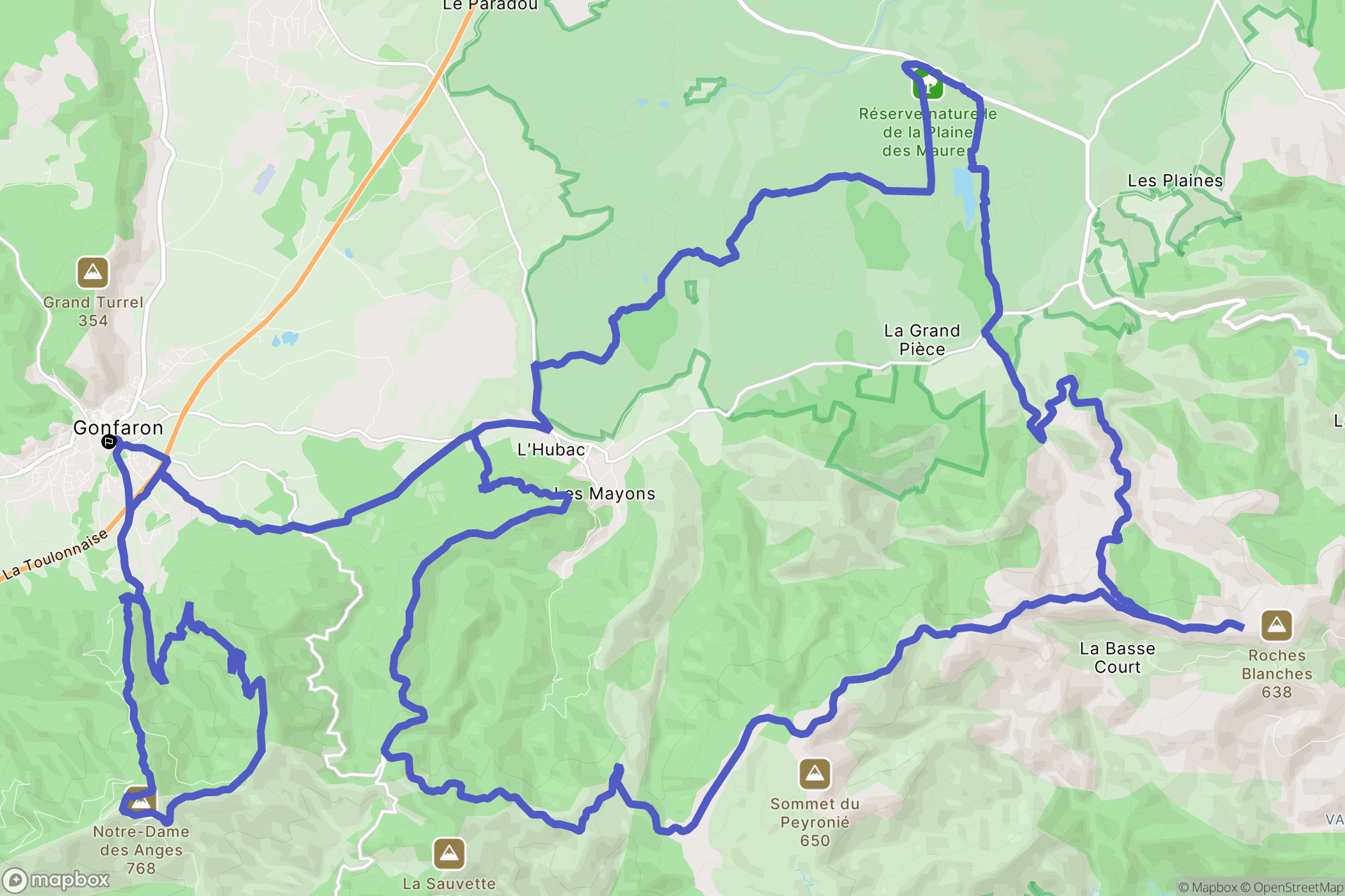 Gonfaron : carte du parcours de randonnée - France