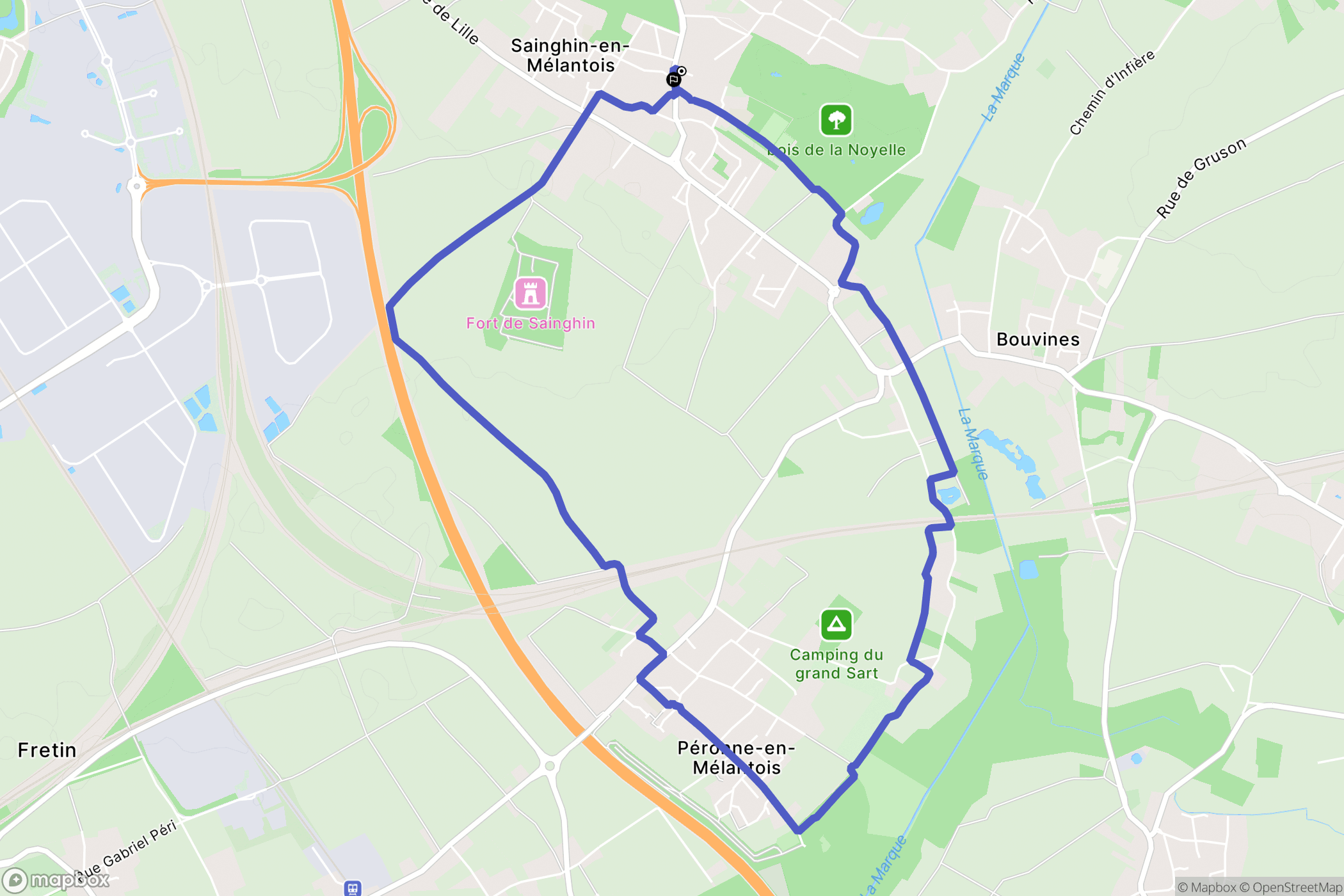 Sainghin-en-Mélantois : carte du parcours de randonnée - France