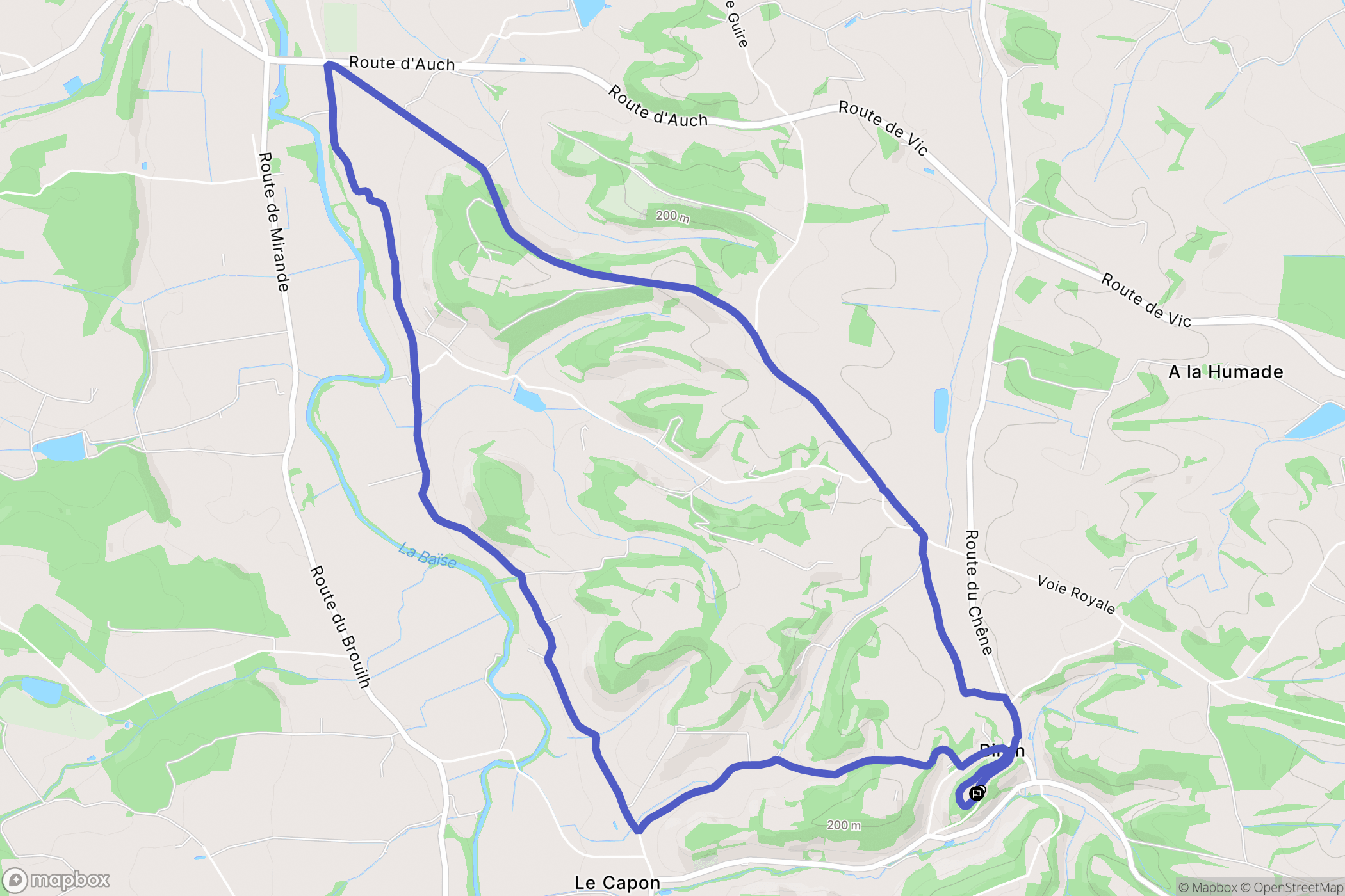 Biran : carte du parcours de randonnée - France