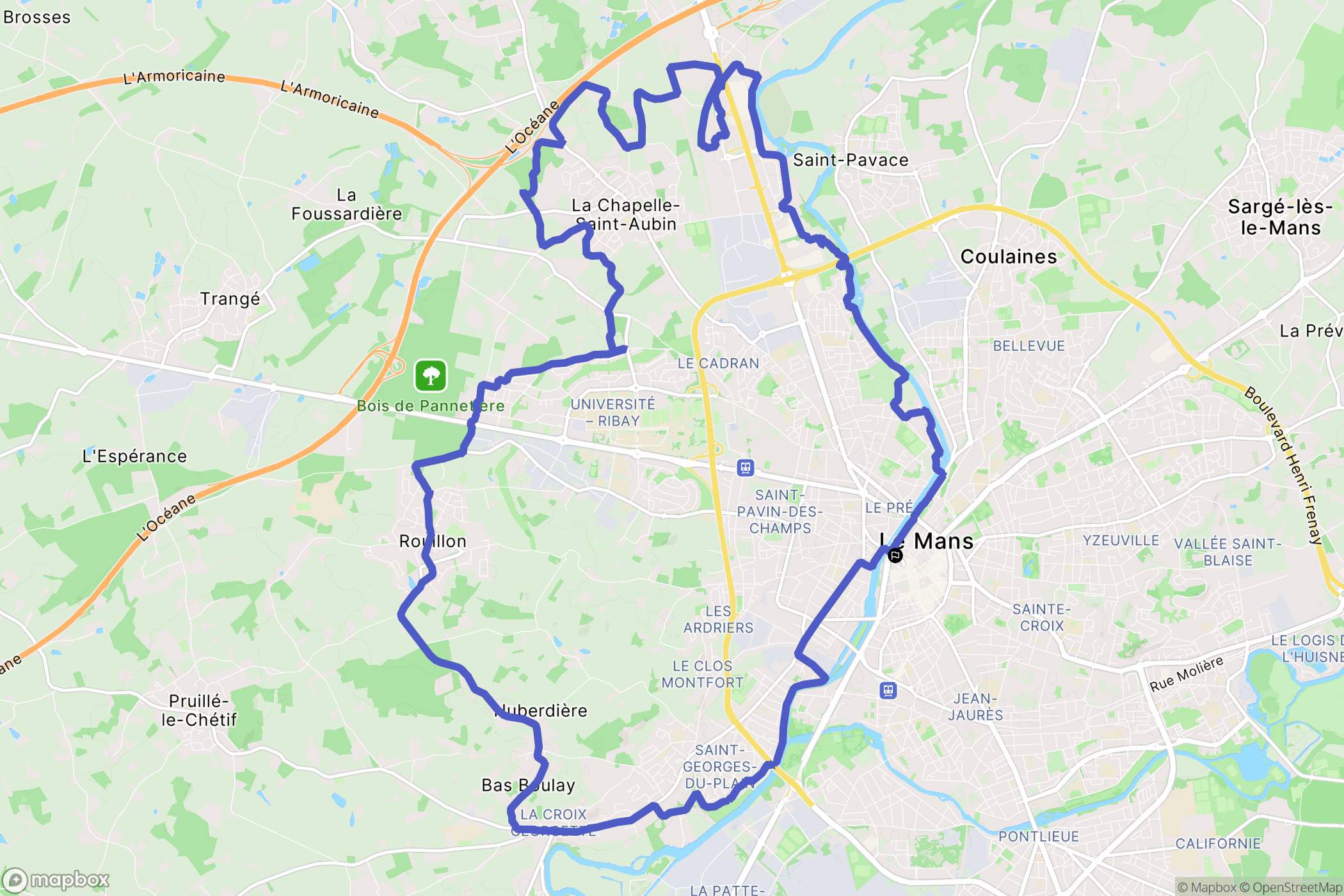 Le Mans : carte du parcours de randonnée - France