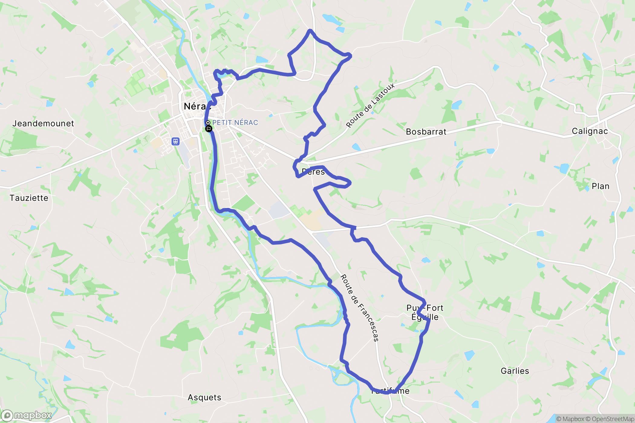 Nérac : carte du parcours de randonnée - France