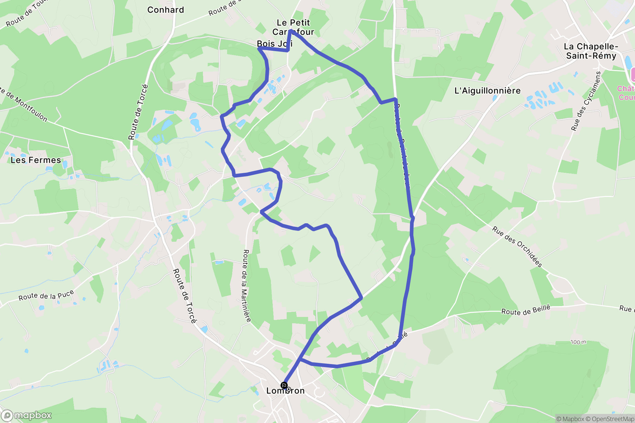 Lombron : carte du parcours de randonnée - France