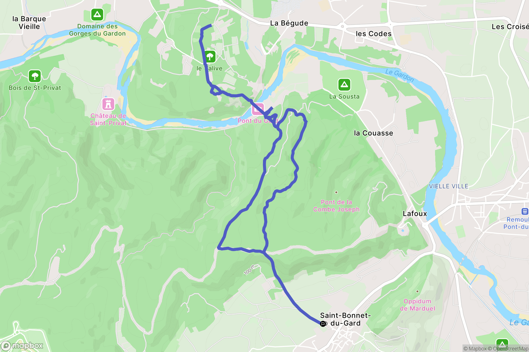 Saint-Bonnet-du-Gard : carte du parcours de randonnée - France