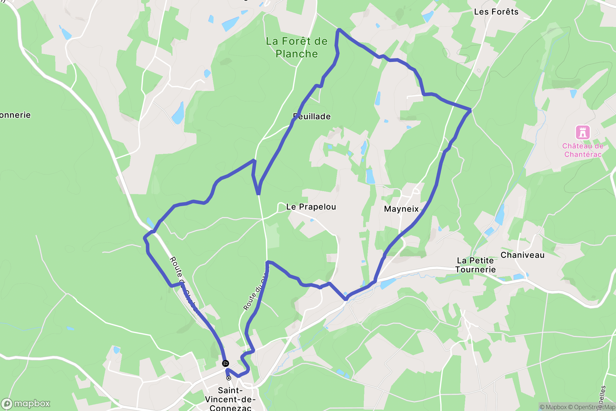 Saint-Vincent-de-Connezac : carte du parcours de randonnée - France