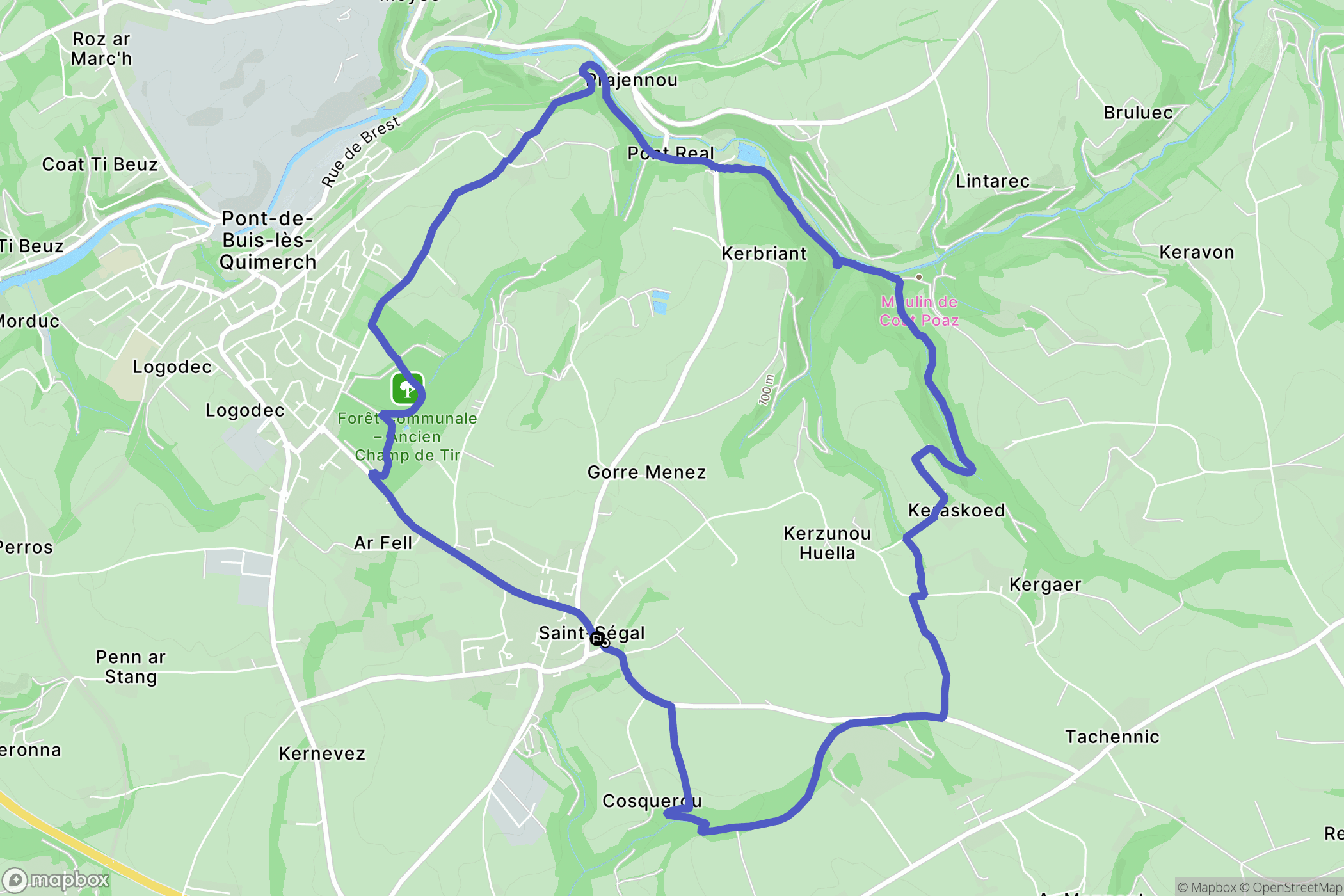 Saint-Ségal : carte du parcours de randonnée - France