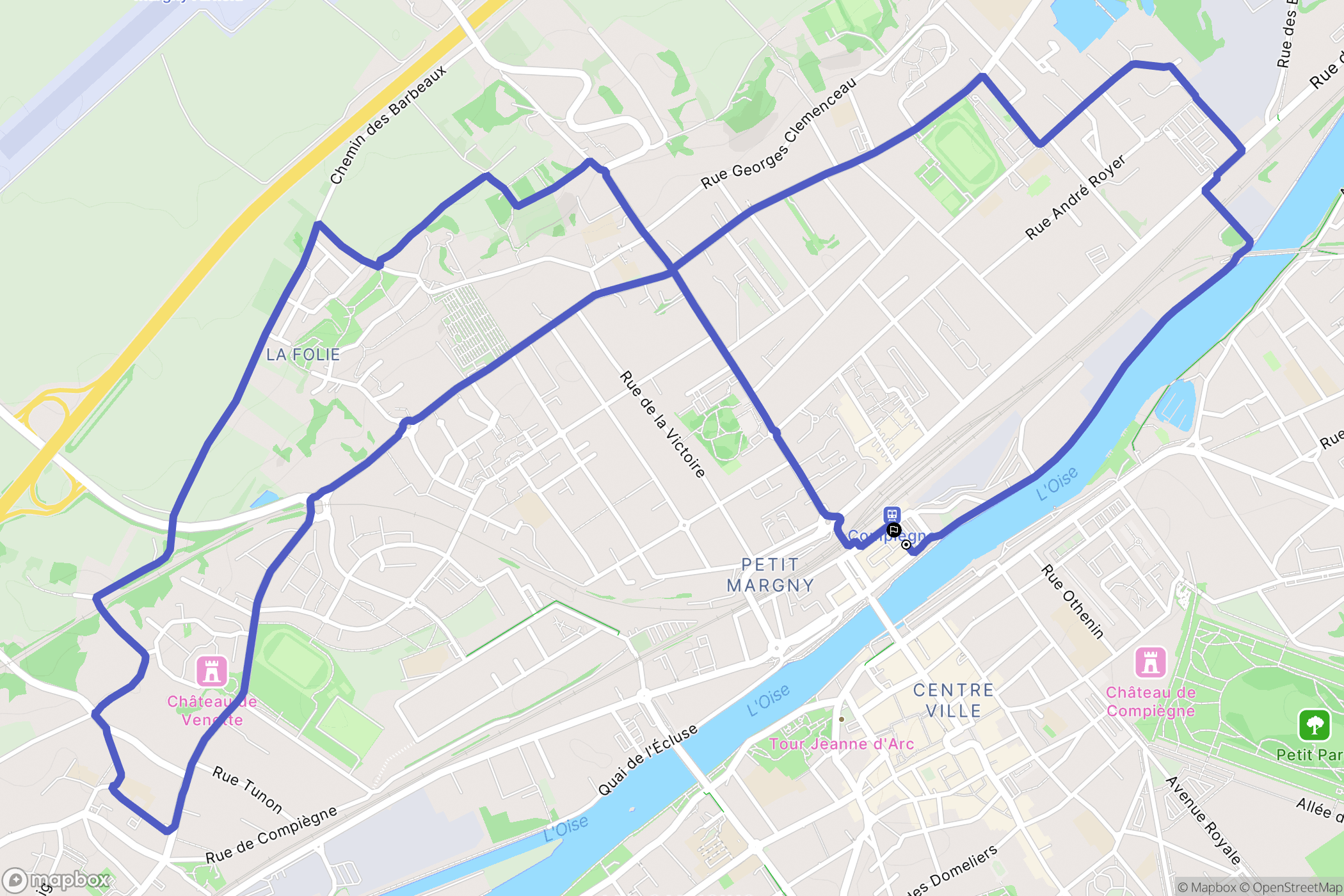 Compiègne : carte du parcours de randonnée - France