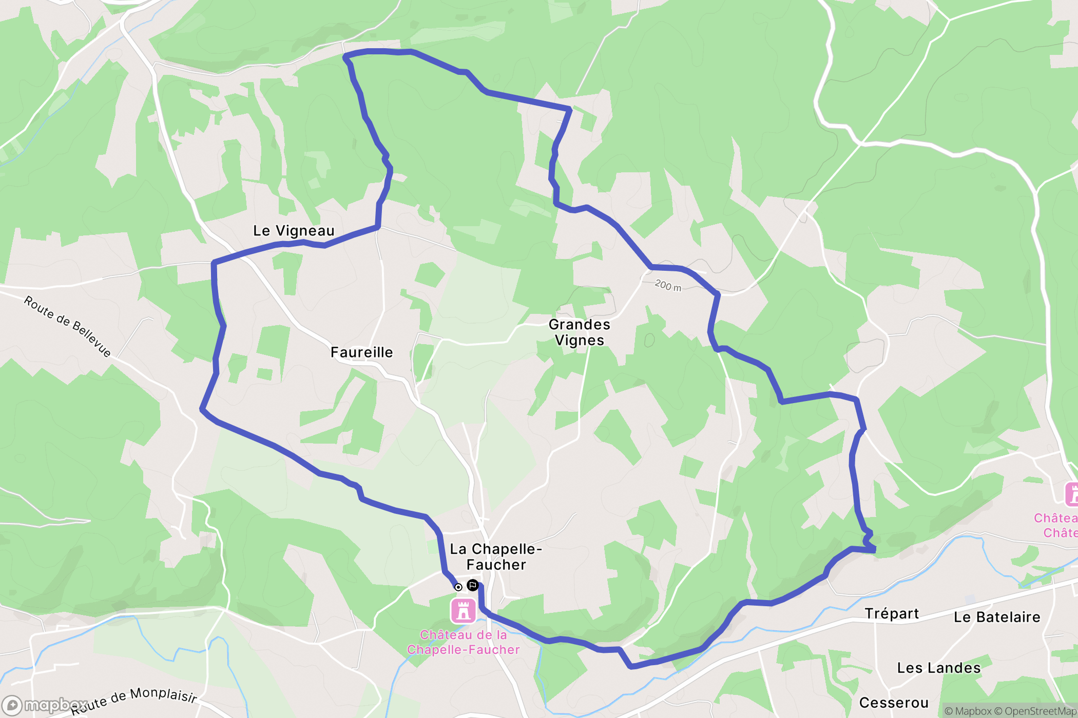 La Chapelle-Faucher : carte du parcours de randonnée - France