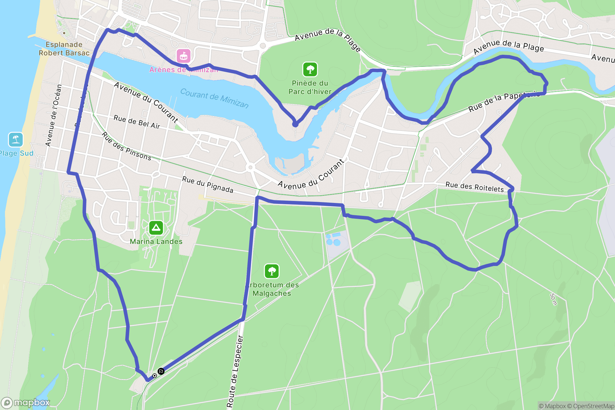 Mimizan : carte du parcours de randonnée - France