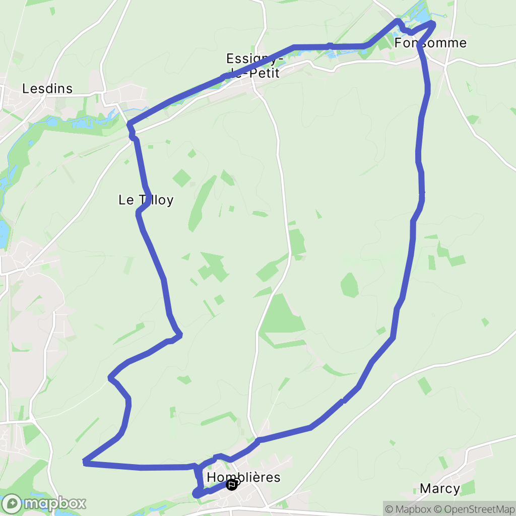 Homblières : carte du parcours de randonnée - France