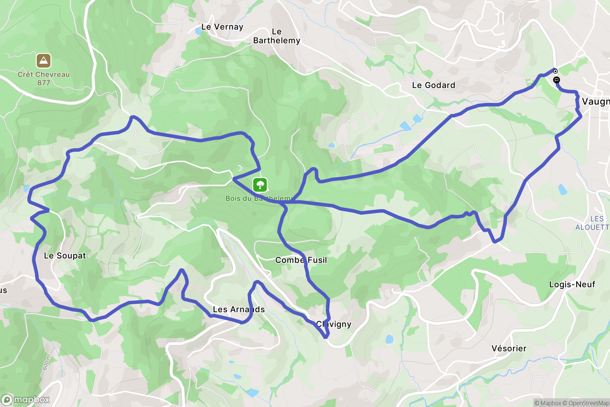 Vaugneray : carte du parcours de randonnée - France