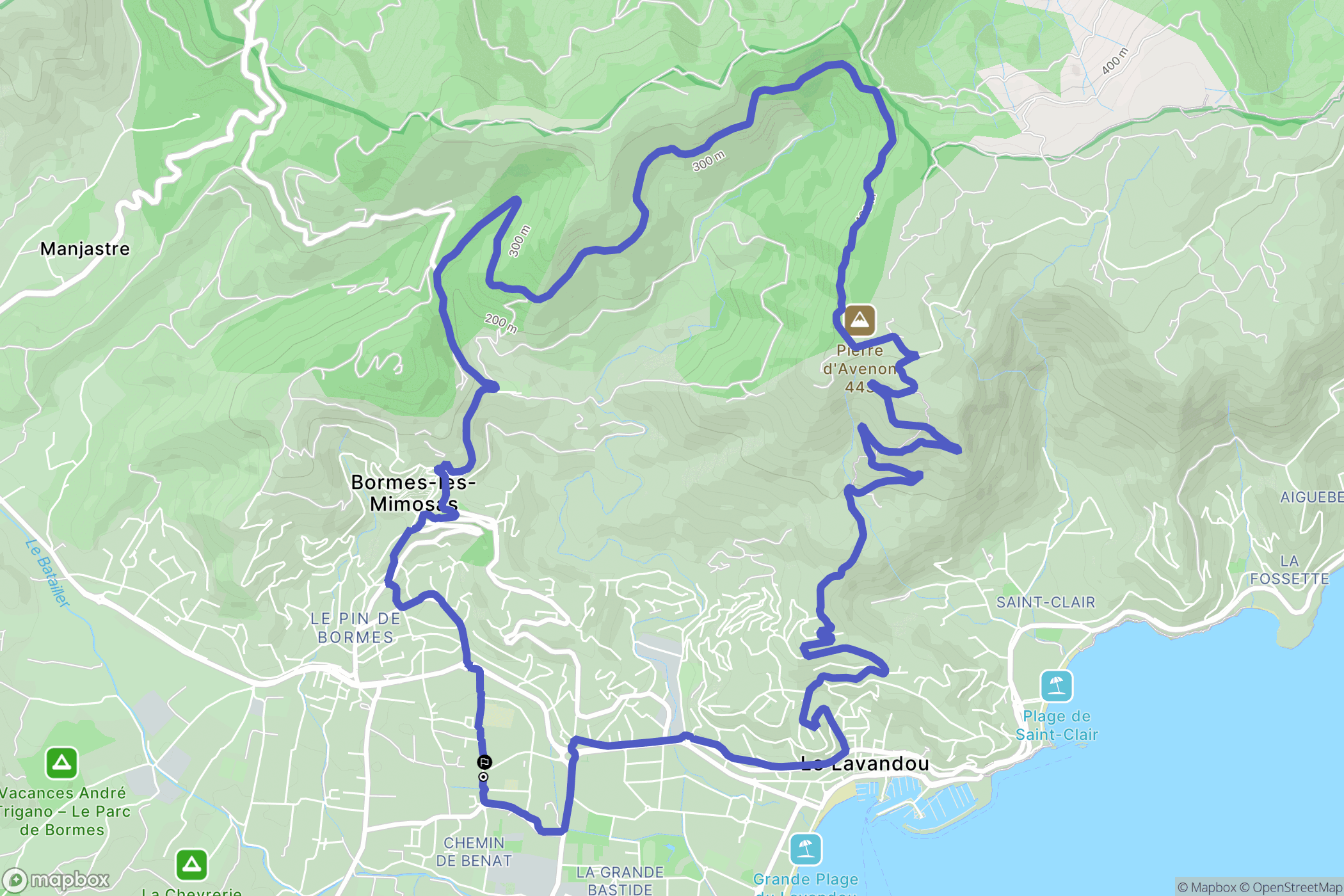 Bormes-les-Mimosas : carte du parcours de randonnée - France