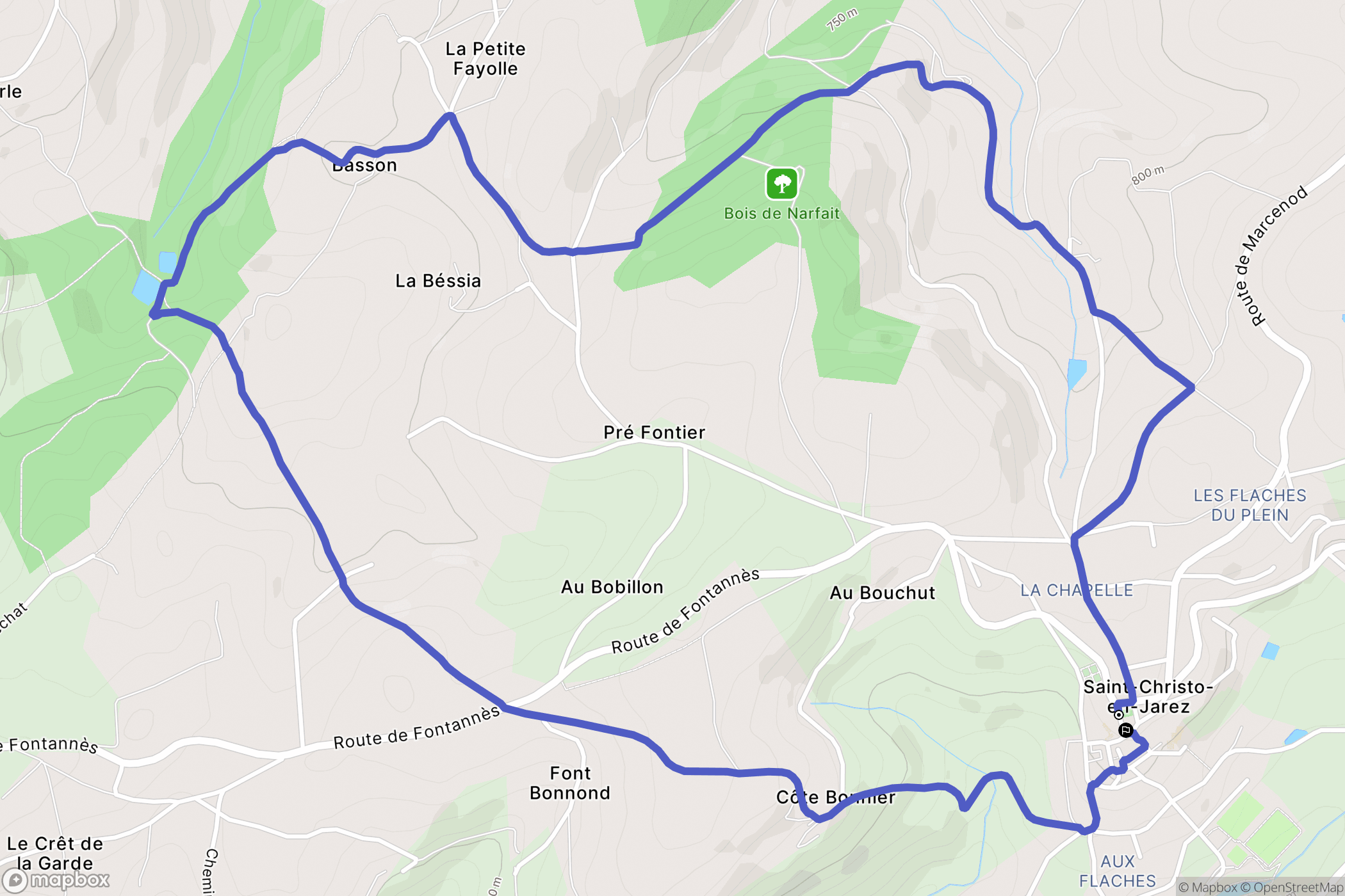 Saint-Christo-en-Jarez : carte du parcours de randonnée - France