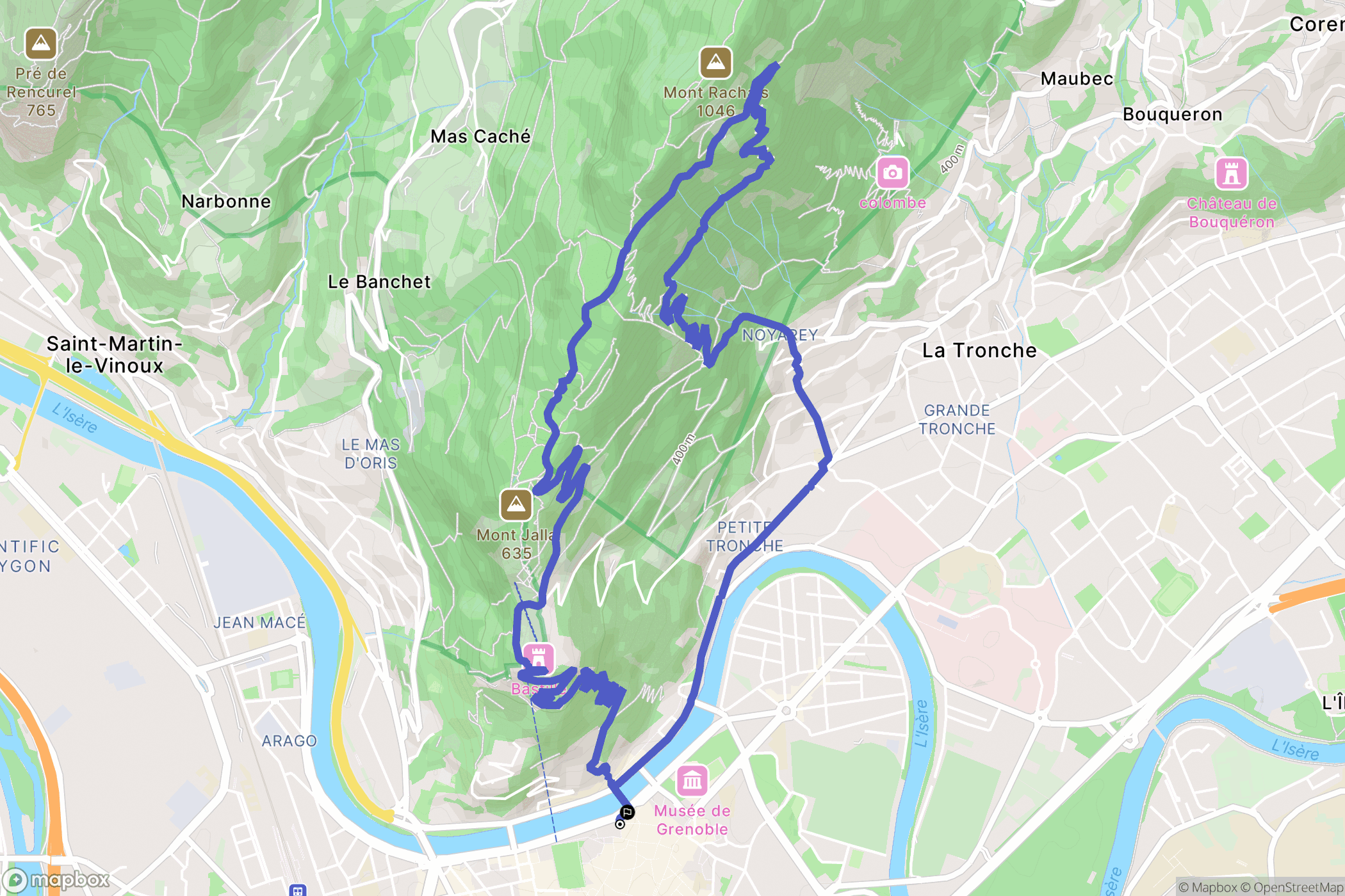 Grenoble : carte du parcours de randonnée - France