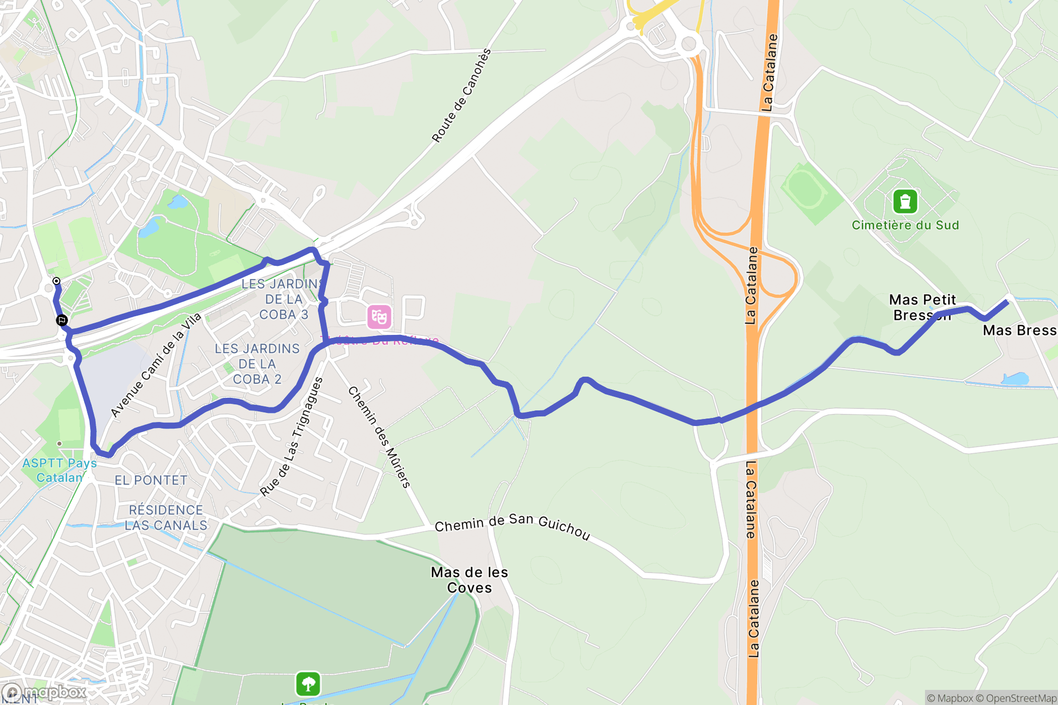 Toulouges : carte du parcours de randonnée - France