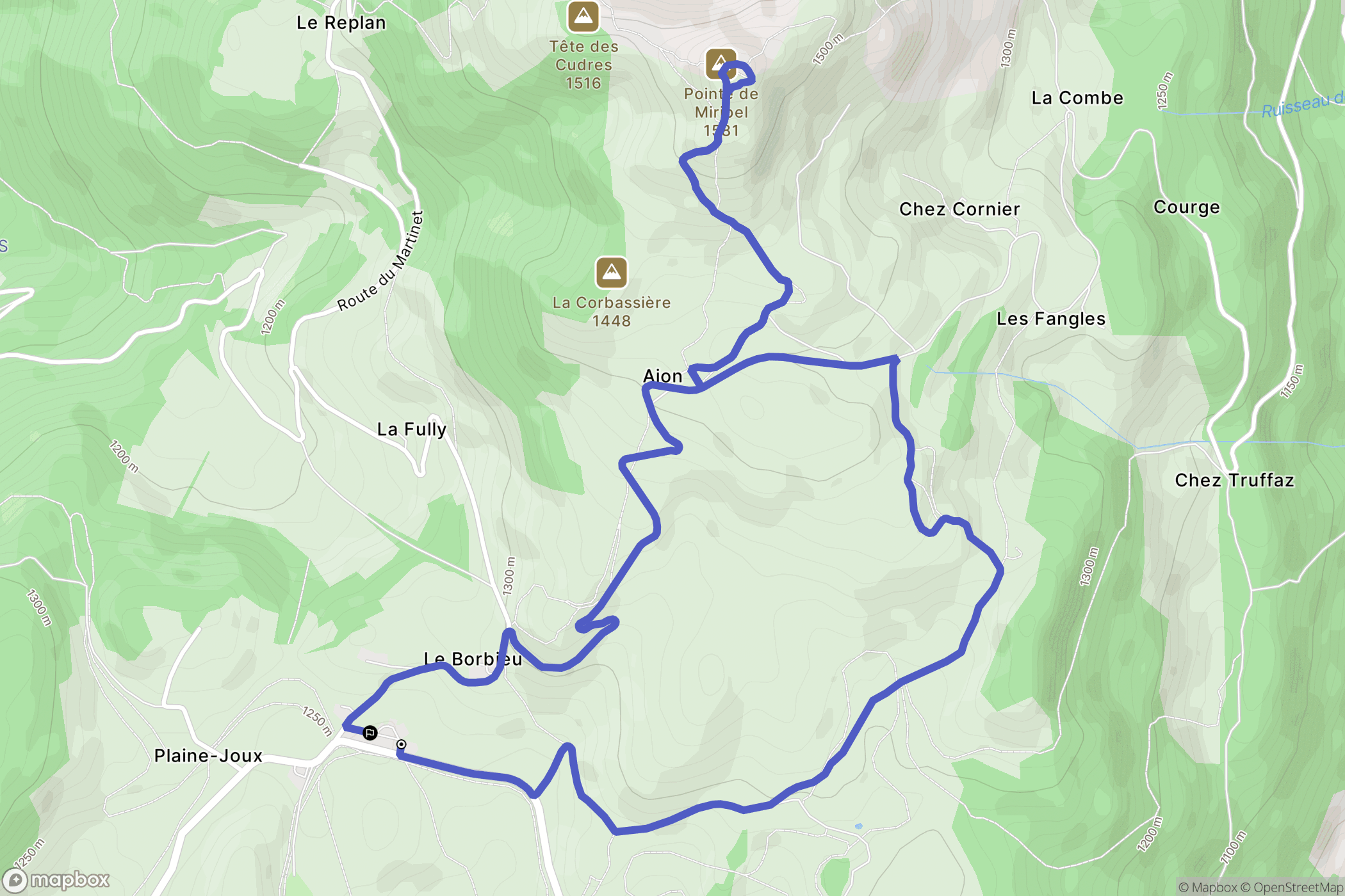 Onnion : carte du parcours de randonnée - France