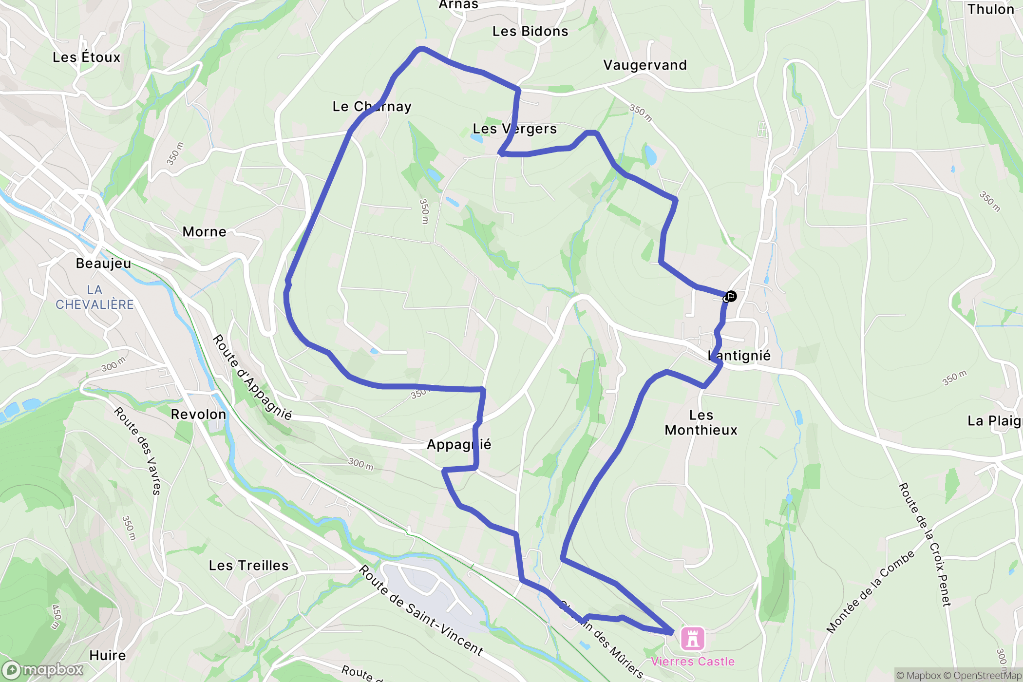 Lantignié : carte du parcours de randonnée - France