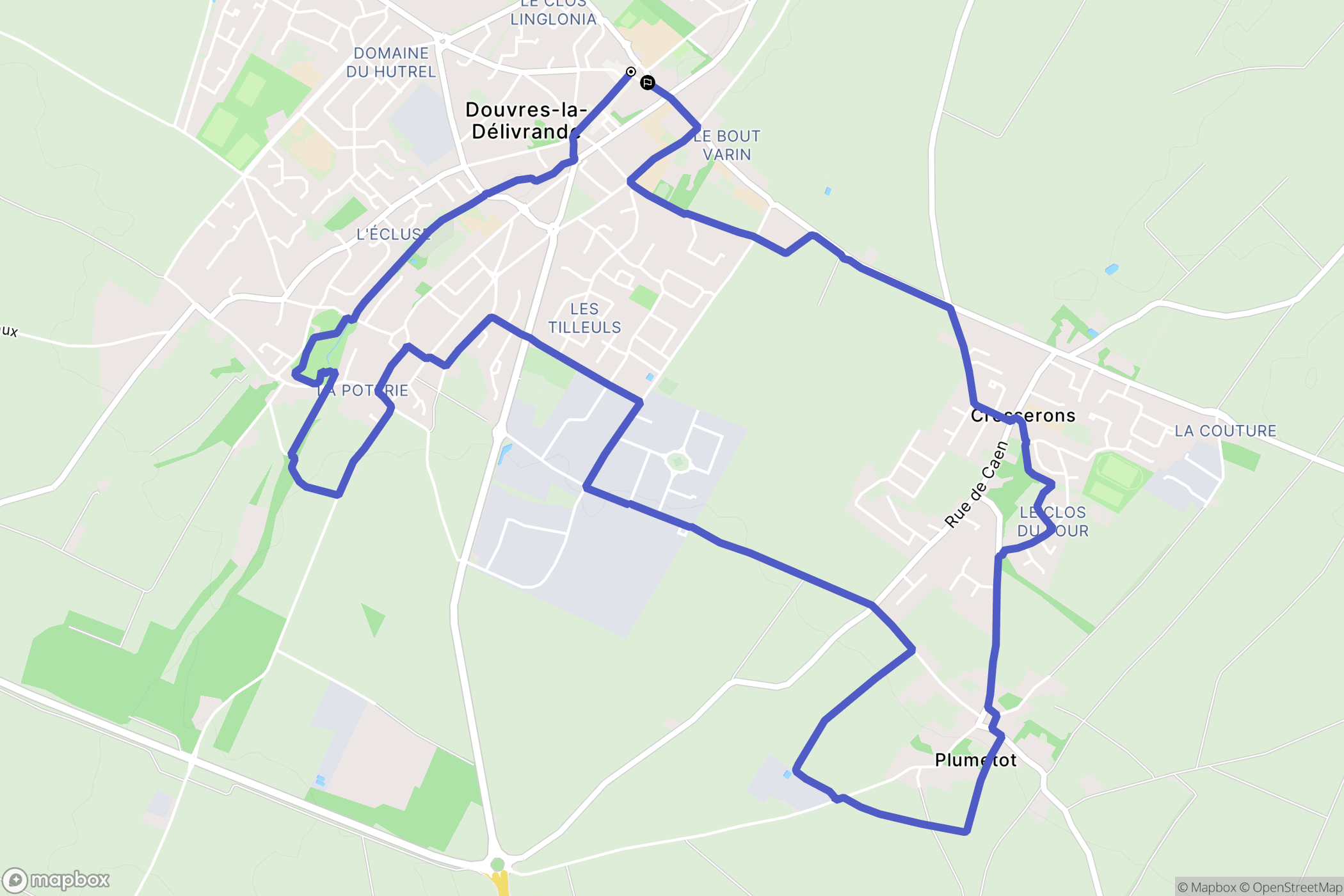 Douvres-la-Délivrande : carte du parcours de randonnée - France
