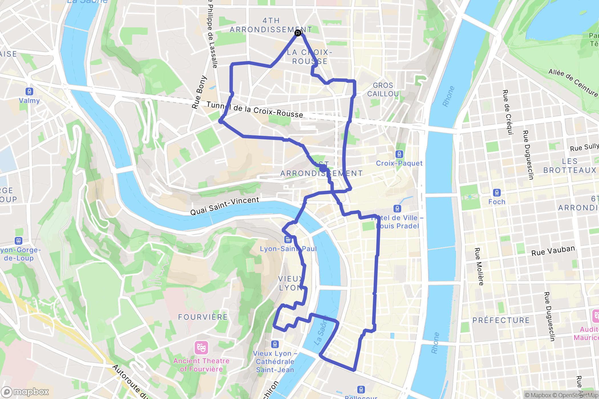 Lyon : carte du parcours de randonnée - France