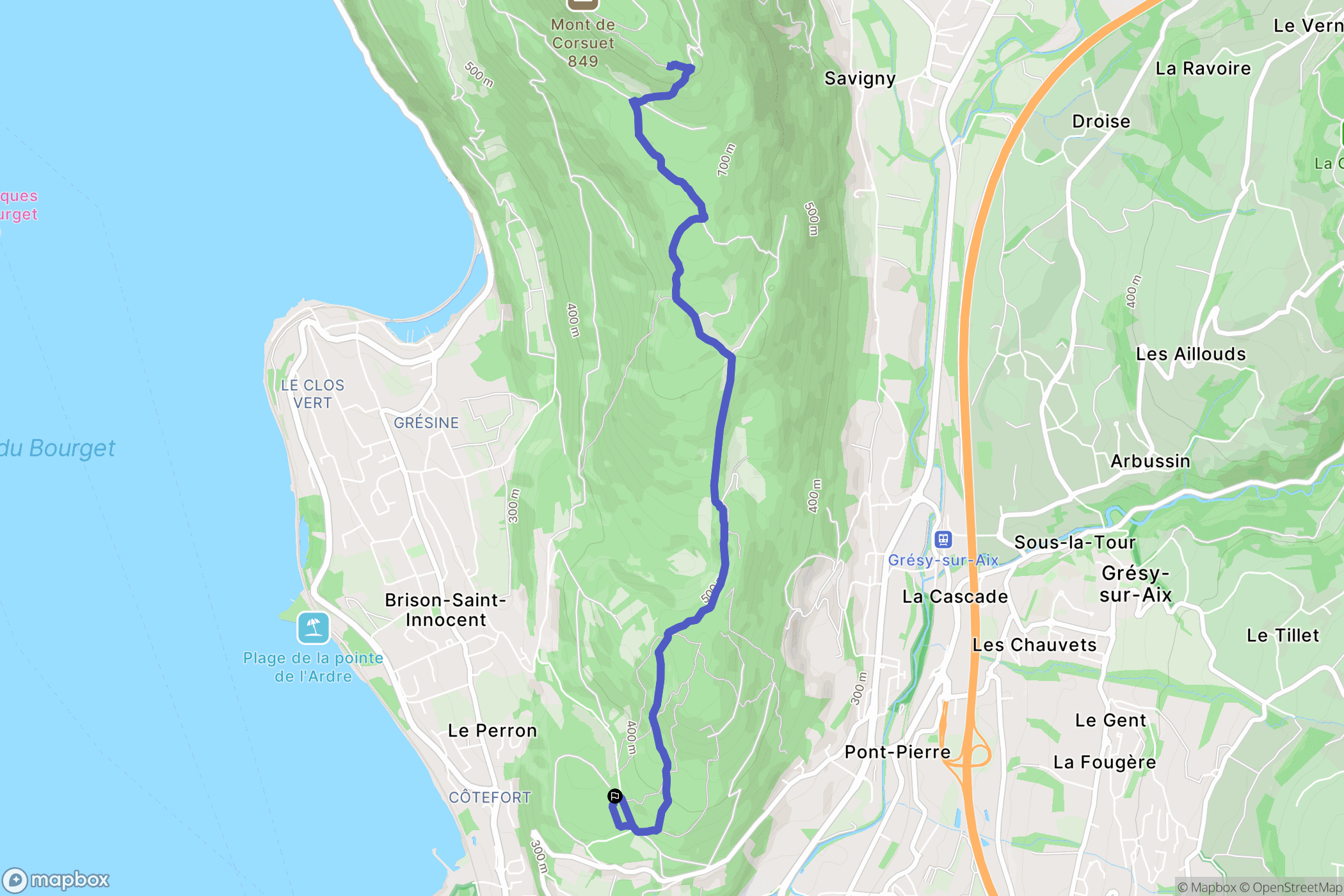 Aix-les-Bains : carte du parcours de randonnée - France