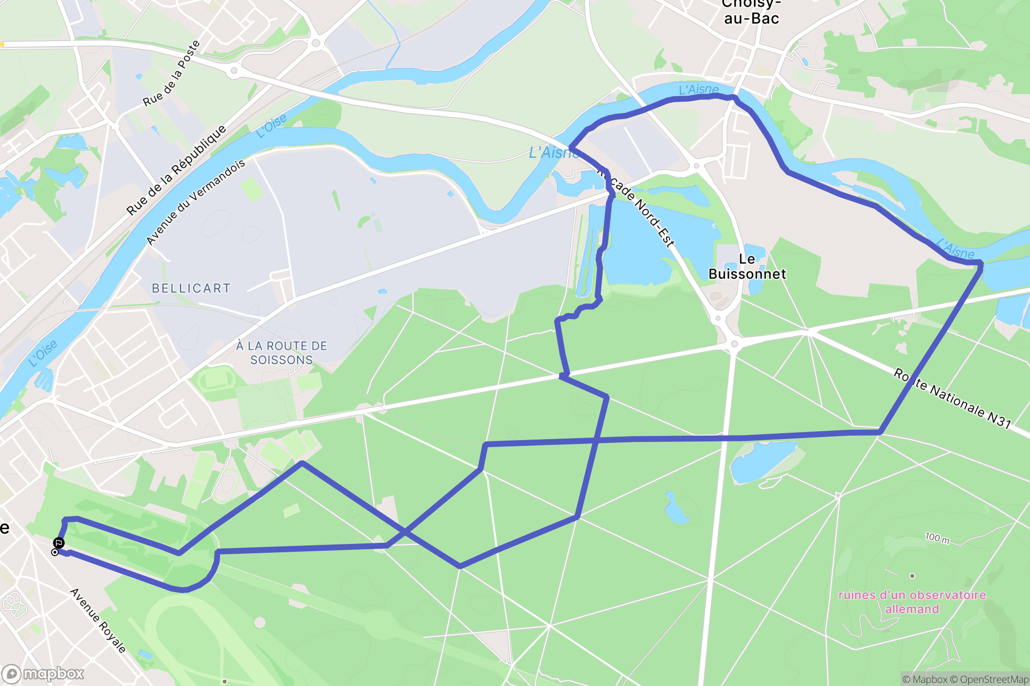 Compiègne : carte du parcours de randonnée - France