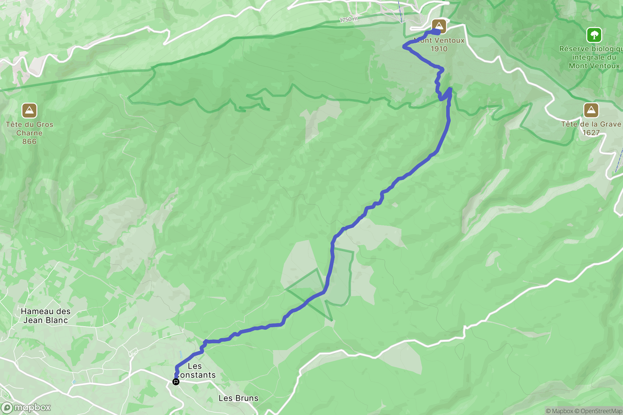Bédoin : carte du parcours de randonnée - France