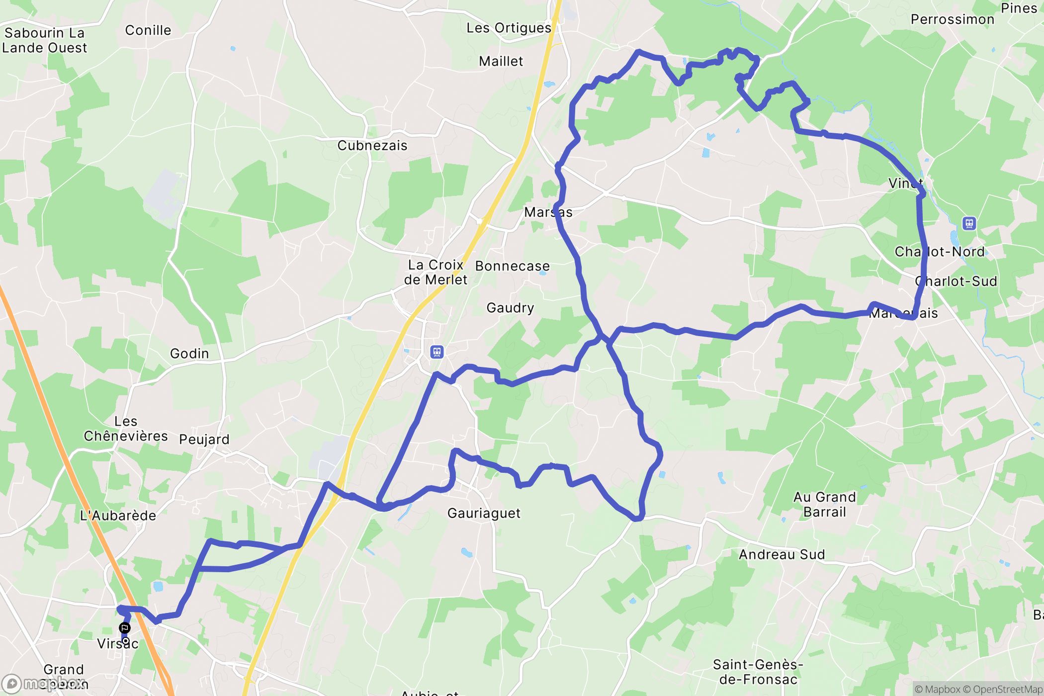 Virsac : carte du parcours de randonnée - France